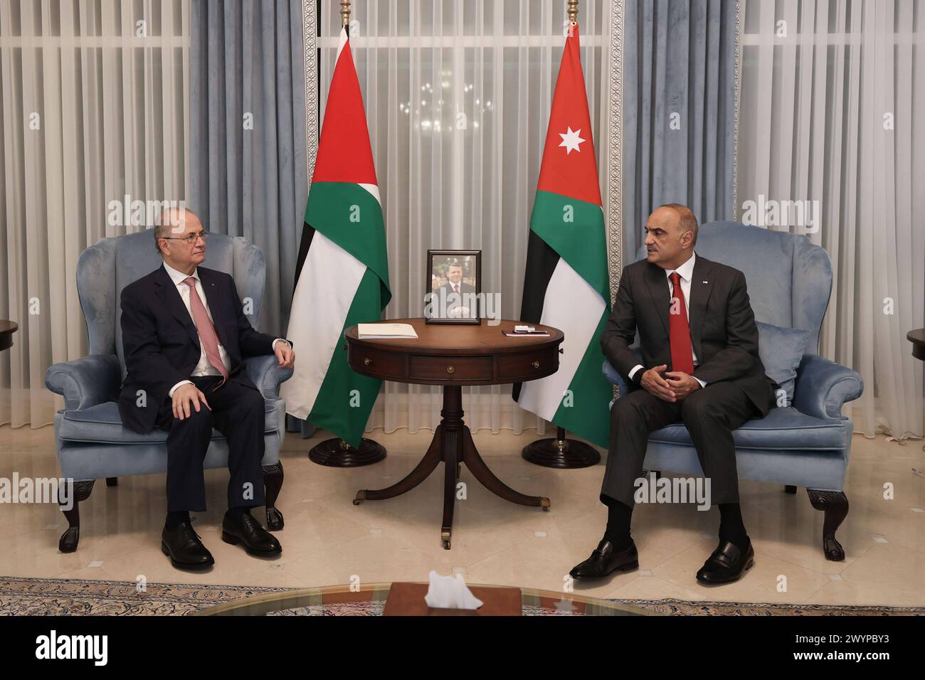 Palestinian Prime Minister and Foreign Minister Mohammad Mustafa meets