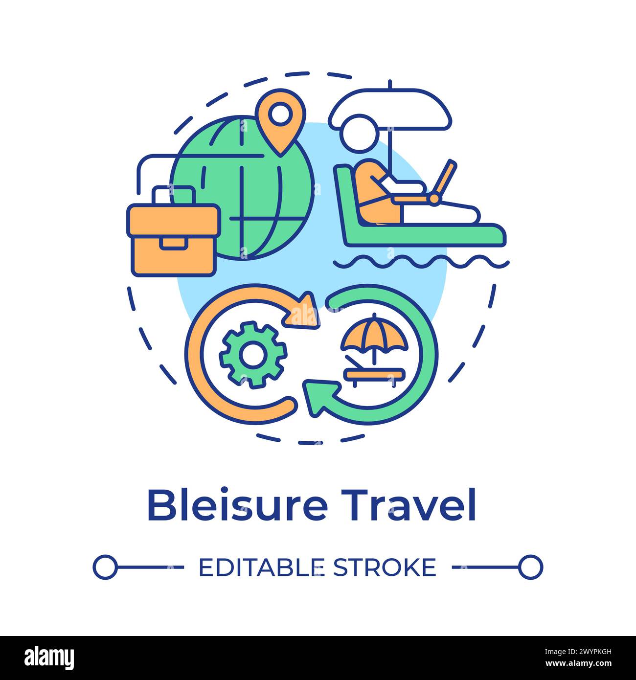Bleisure travel multi color concept icon Stock Vector