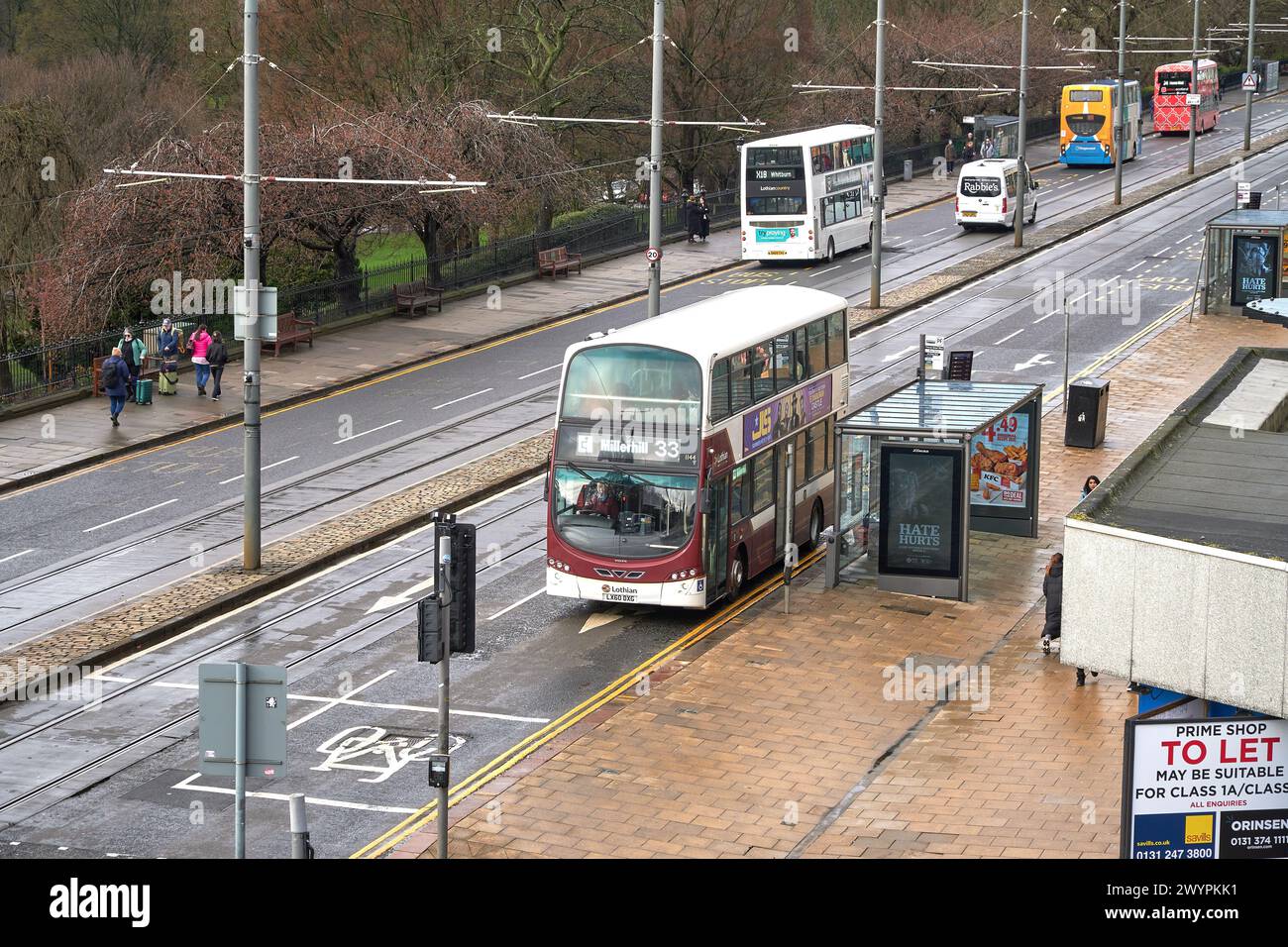 Double decker bus on Princes Street in Edinburgh, Scotland, UK Stock Photo