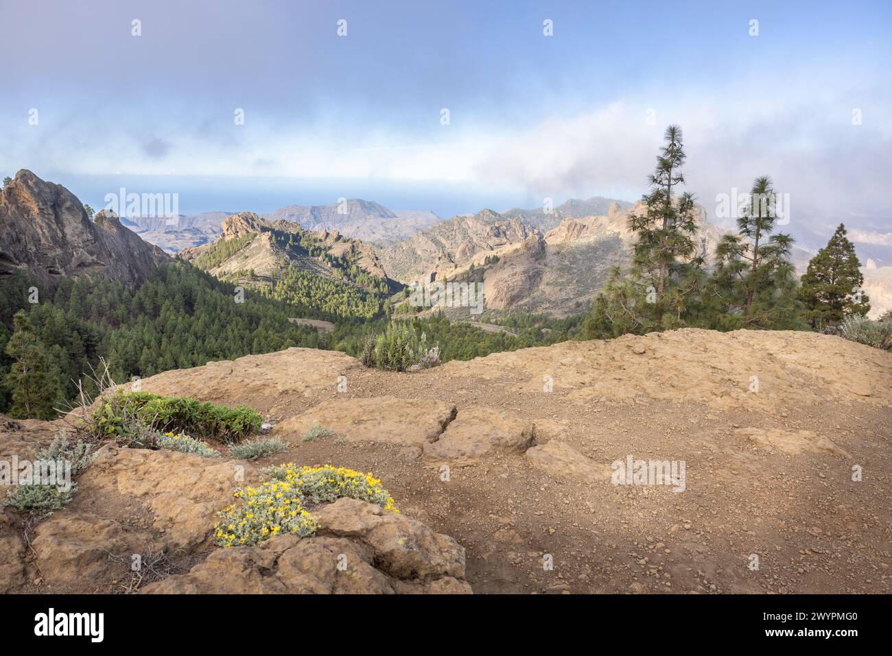 Mountain landscape in the middle of the island Grand Canary (Gran Canaria) near Ayacata. Stock Photo