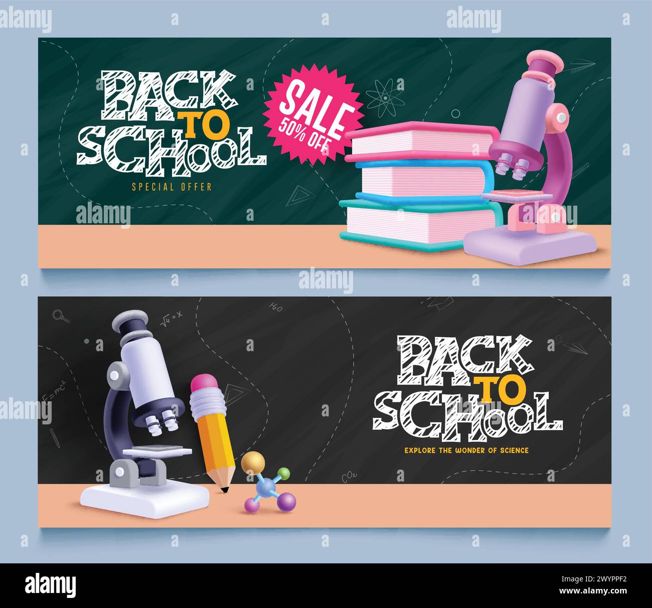 Back to school text vector banner set. Back to school greeting, sale ...