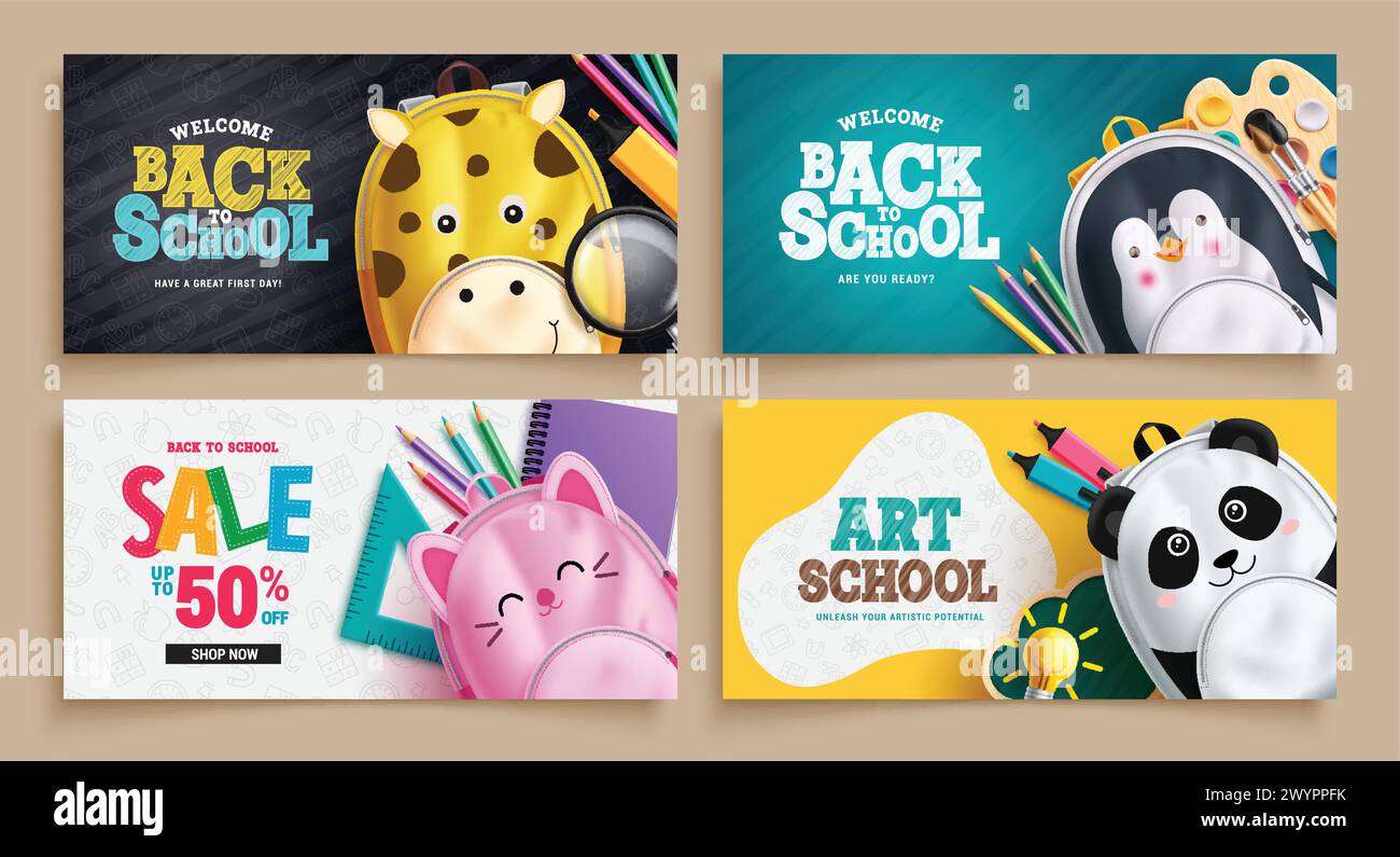 Back to school text vector banner design. Welcome greeting, promotion ...