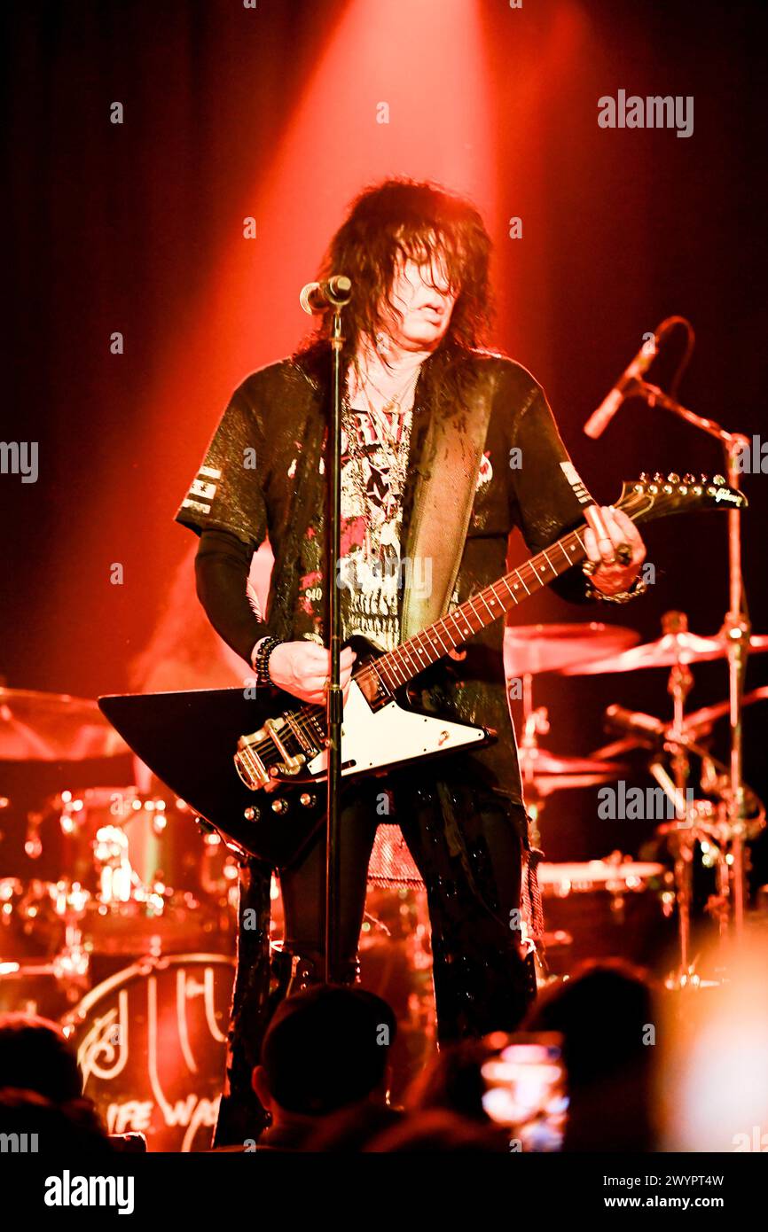 April 7, 2024, Corona, Ca, USA: Tom Keifer Vocals / Guitar for Keifer Band makes a stop at The Coach House in San Juan Capistrano Ca on April 7th, 2024 on their Live Loud Tour. Tom Keifer remains a resilient, relevant figure in the rock world through constant reimagination and renewal. His story begins as the singer-songwriter, guitarist and front man of hard rock heavyweights Cinderella. His signature voice and guitar, and bluesy, no-BS arena-shaking songwriting, were integral in moving 15 million records worldwide. (Credit Image: © Dave Safley/ZUMA Press Wire) EDITORIAL USAGE ONLY! Not for C Stock Photo