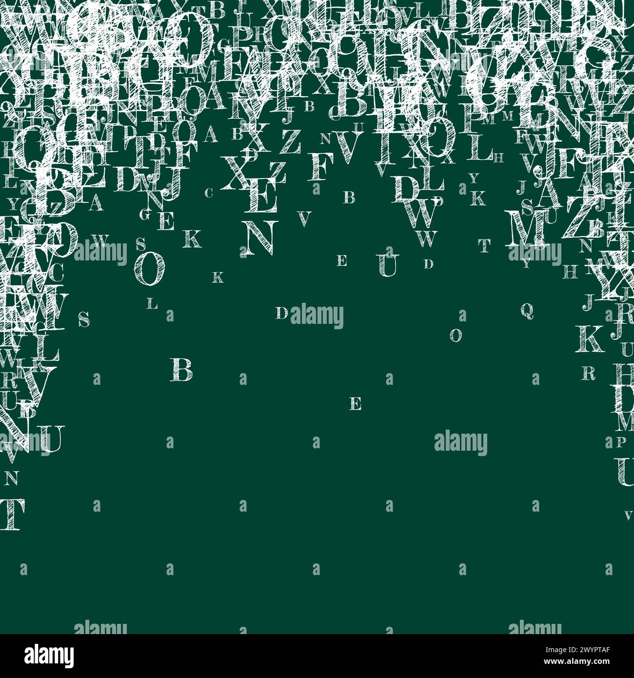 Foreign Language Lettering Falling letters of English language. White chalk characters of Latin ...