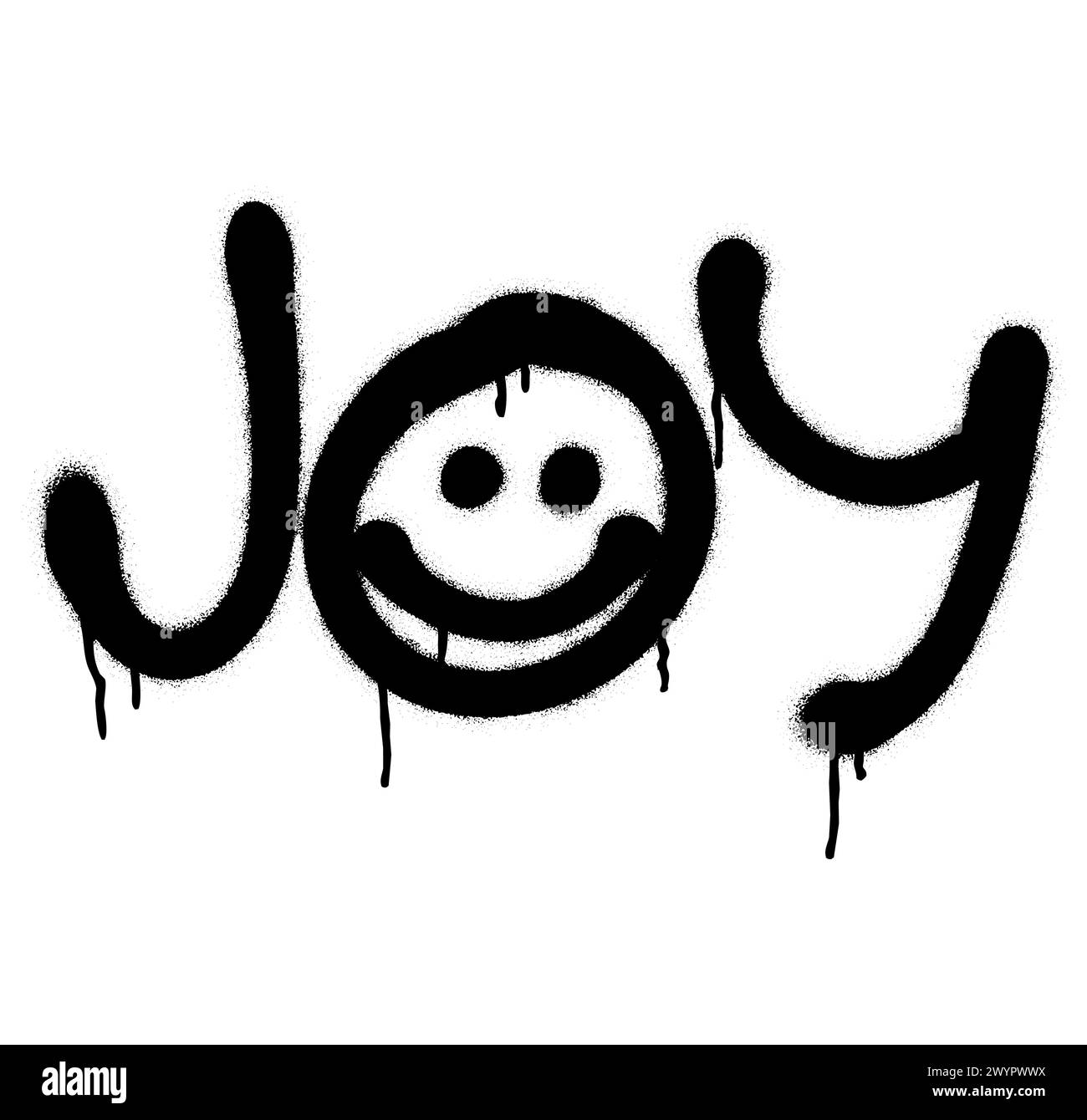 Spray paint graffiti tag JOY and smile emoji. Stock Vector