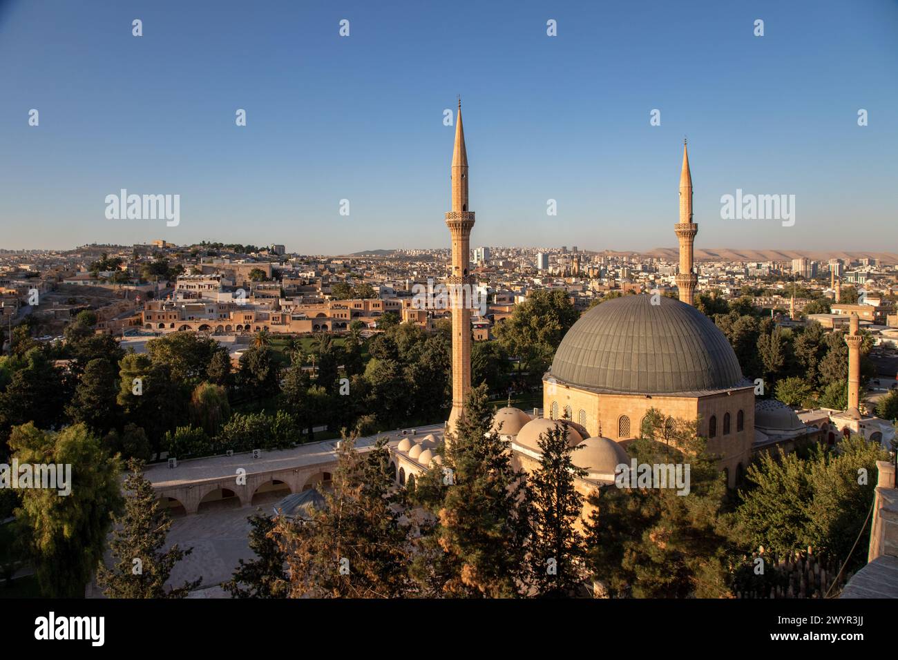 Sanliurfa,Turkey - 09-15-2023:View of the mosque minaret with the old city of Sanliurfa Stock Photo