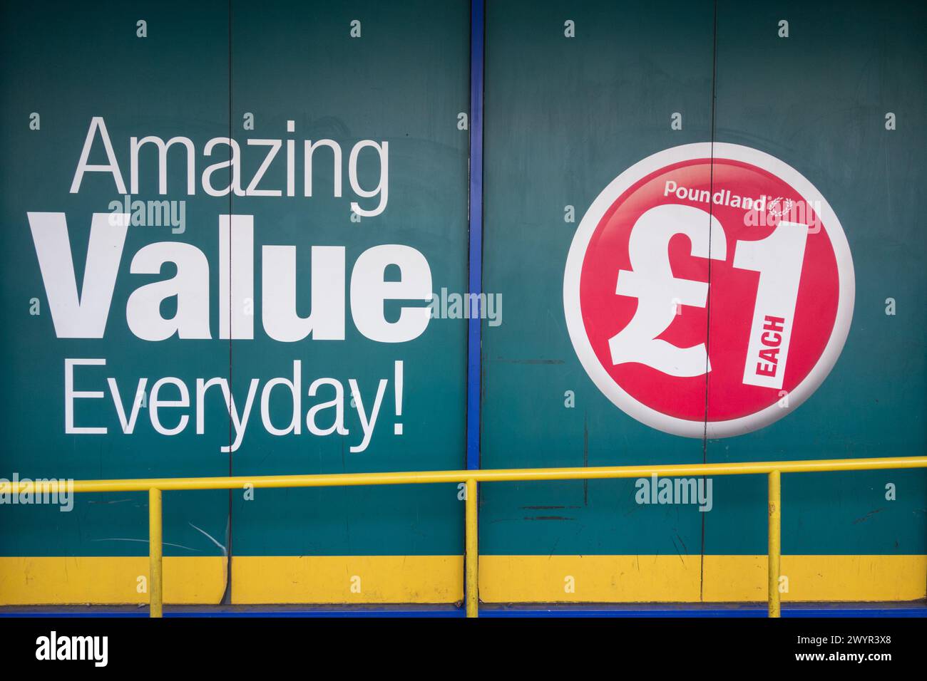 Closeup of Amazing Value Everyday Poundland shop signage Stock Photo