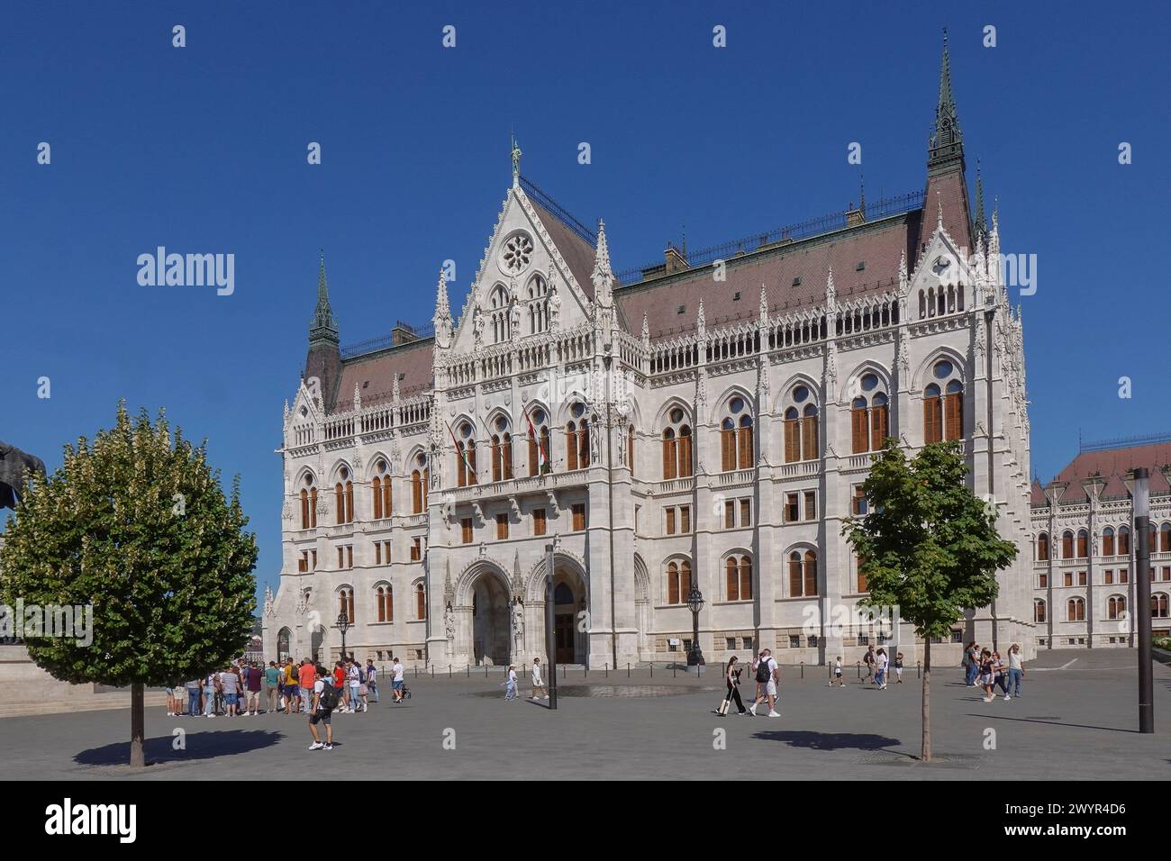 Hungary, Budapest, the Neo-Gothic Hungarian Parliament building. The Hungarian Parliament Building also known as the Parliament of Budapest after its Stock Photo