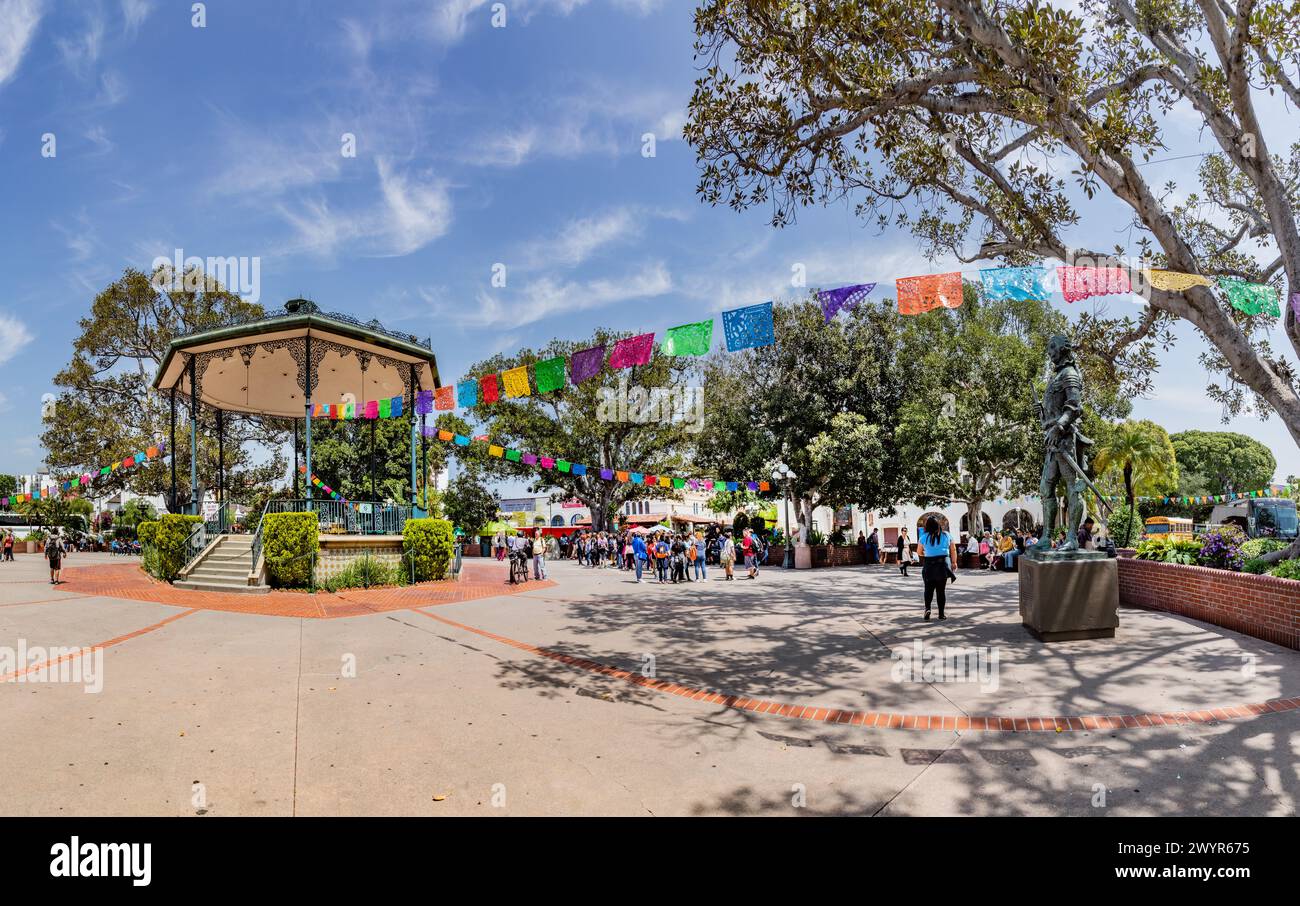 Los Angeles, USA - May 3, 2019: mexican quarter in Los Angeles with historic pavillon near the olvera street, mexican people have festivals at the el Stock Photo