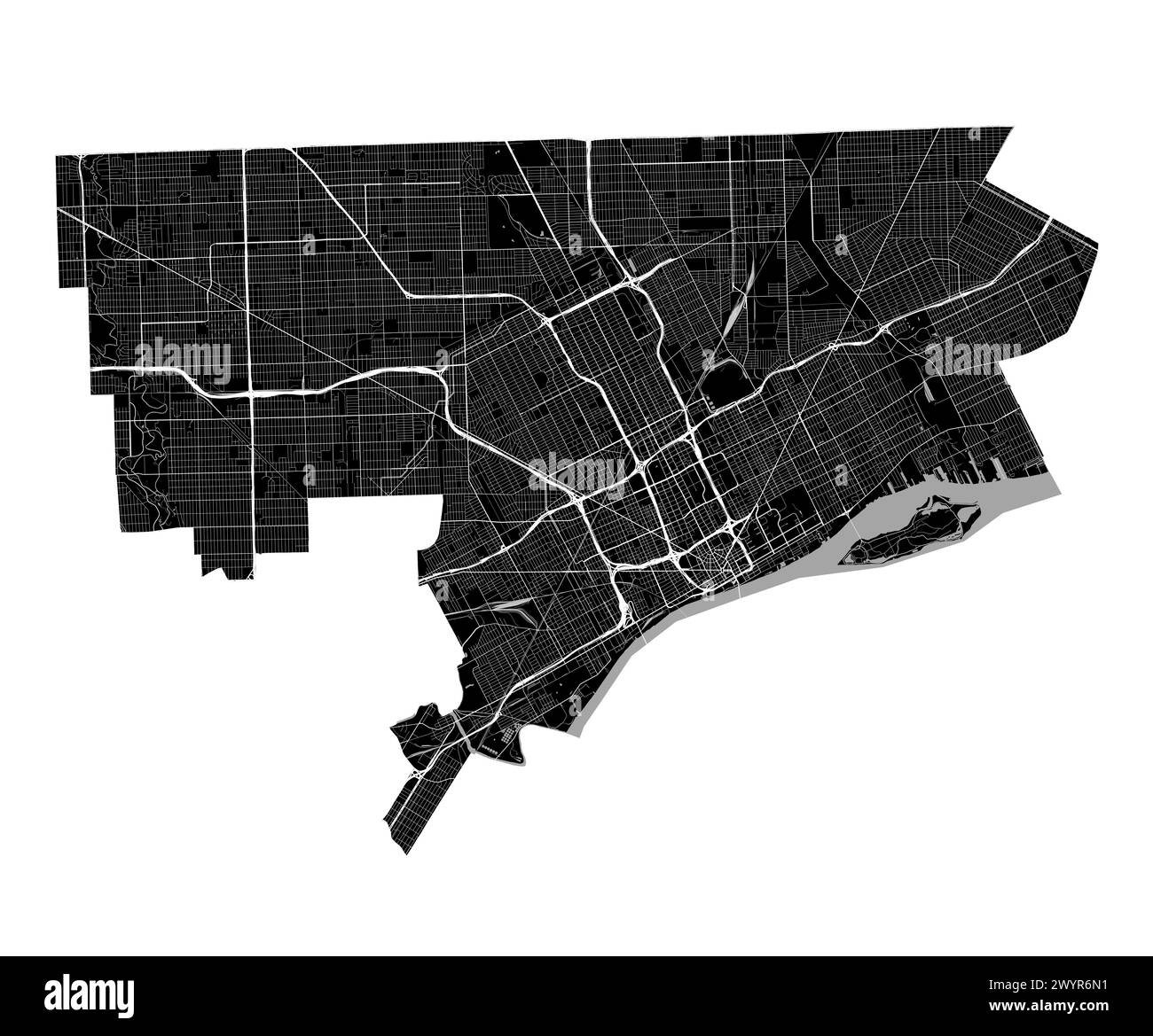 Detroit map. Detailed vector map of Detroit city administrative area. Cityscape poster