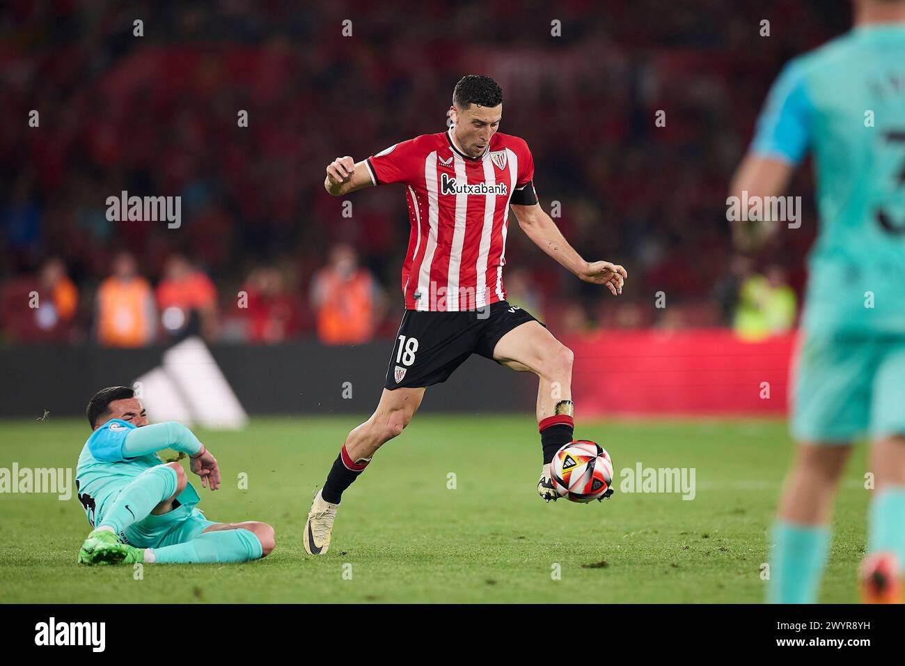 Oscar De Marcos of Athletic Club seen in action during the 2024 Copa del Rey final between Athletic Club and Mallorca at Estadio La Cartuja de Sevilla. Final scores; Athletic Club 1:1 Mallorca. (Penalties: 4:2) Stock Photo