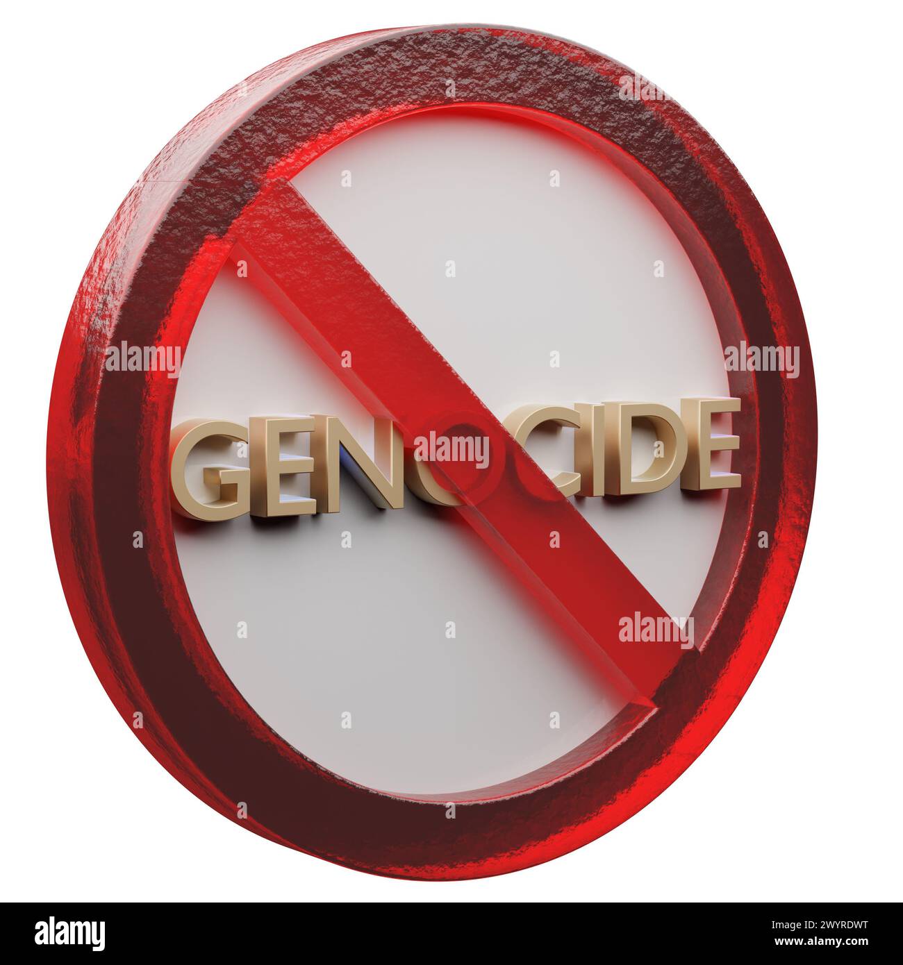 Beautiful abstract illustration Genocide Forbidden, prohibiting sign, prohibition, warning symbol icon on a grey background. 3d rendering illustration Stock Photo