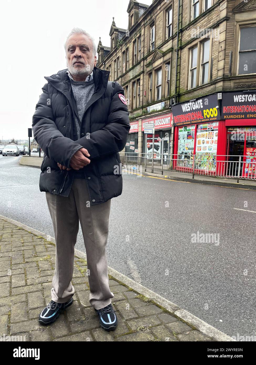 Shopkeeper Geo Khan who went to the aid of a young woman who was stabbed to death in the street as she pushed her baby in a pram on Saturday afternoon in Bradford city centre. Police are searching for Habibur Masum, 25, in connection with the fatal stabbing. Picture date: Monday April 8, 2024. Stock Photo