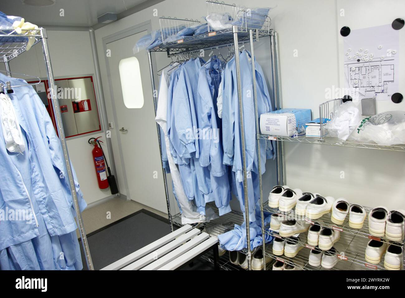 Cleanroom, garment, Microelectronics and Microsystems Unit, CEIT (Center of Studies and Technical Research), University of Navarra, Donostia, Gipuzkoa, Basque Country, Spain. Stock Photo