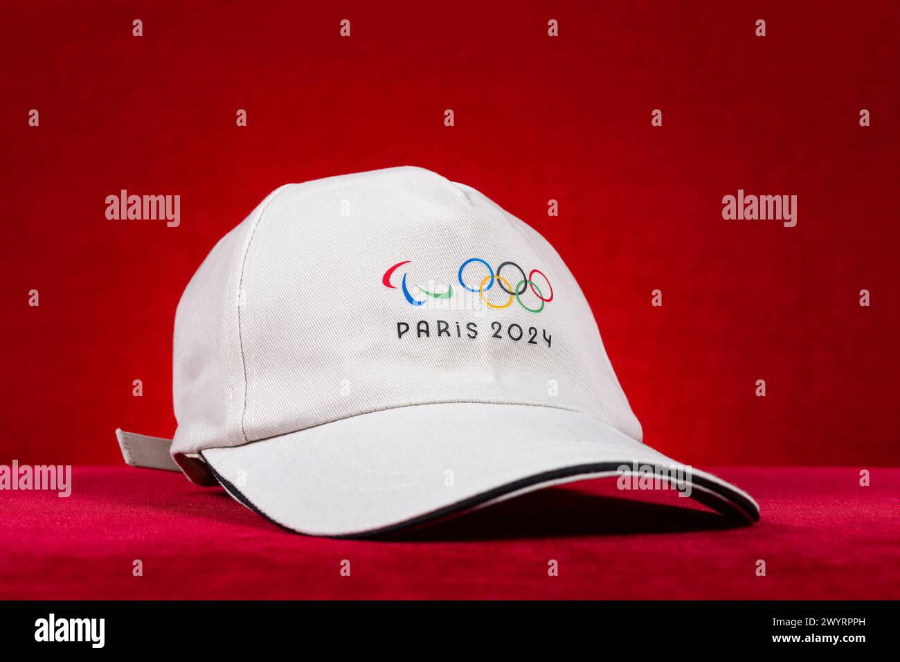 ZHONGSHAN China-March 30,2024:Paris Olympic Games 2024 hat. Stock Photo