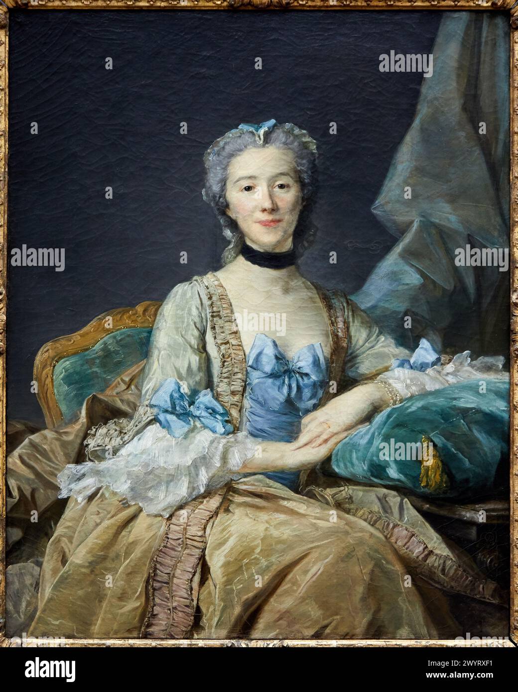 'Portrait of madame de Sorquainville, wife of a counsellor at the Parliament of Rouen', 1749, Jean-Baptiste Perronneau, Musée du Louvre, Paris, France Stock Photo