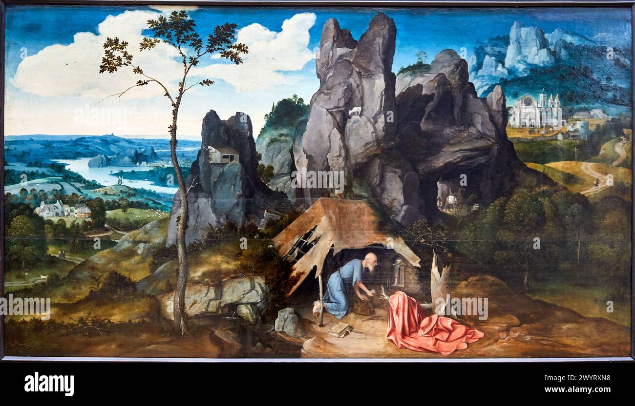 'Saint Jerome in the Desert', 1515-1524, Joachim Patinir, Musée du Louvre, Paris, France, Europe Stock Photo
