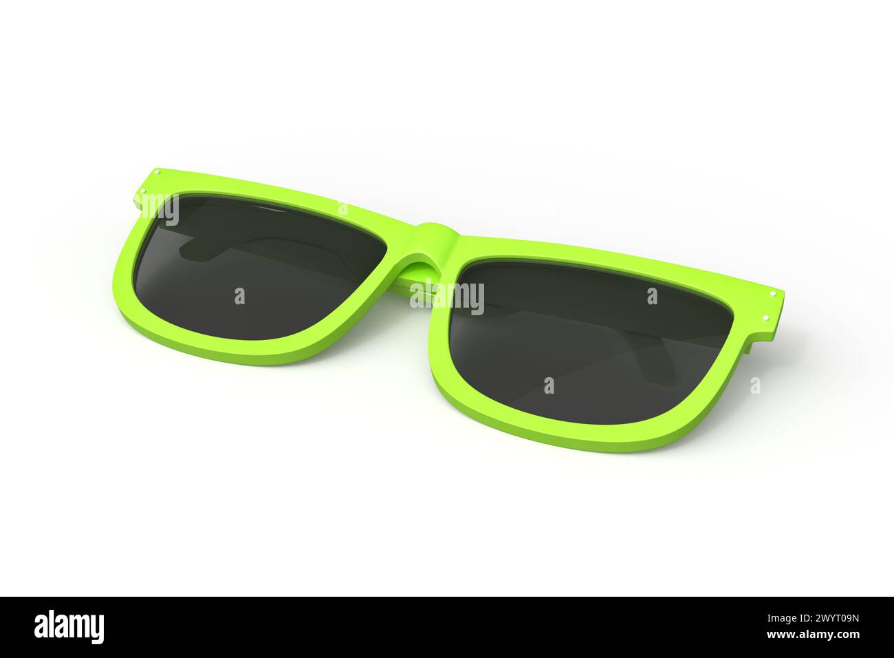 Open green sunglasses angled view Stock Photo