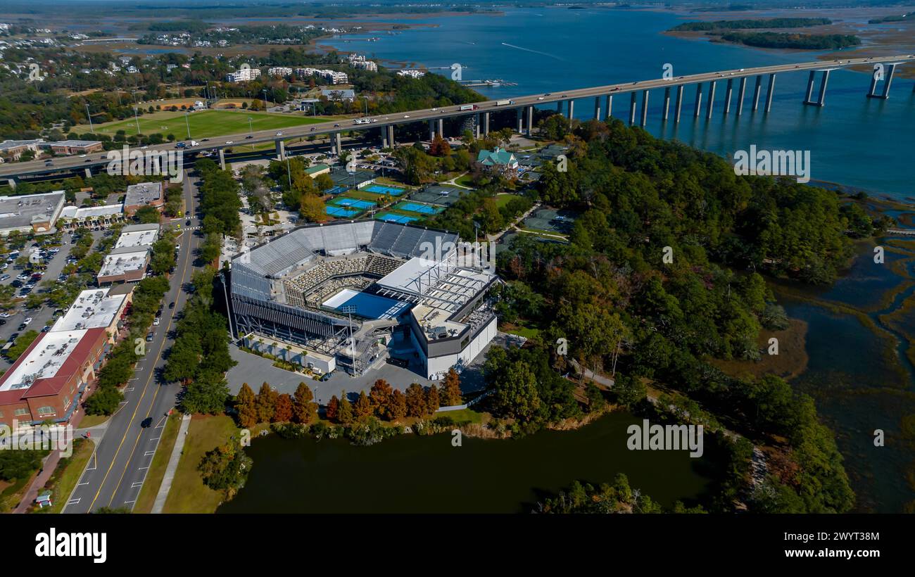 Charleston, Sc, USA. 18th Nov, 2023. Aerial view of Credit One Stadium on Daniel Island in Charleston, South Carolina. (Credit Image: © Walter G Arce Sr Grindstone Medi/ASP) EDITORIAL USAGE ONLY! Not for Commercial USAGE! Stock Photo