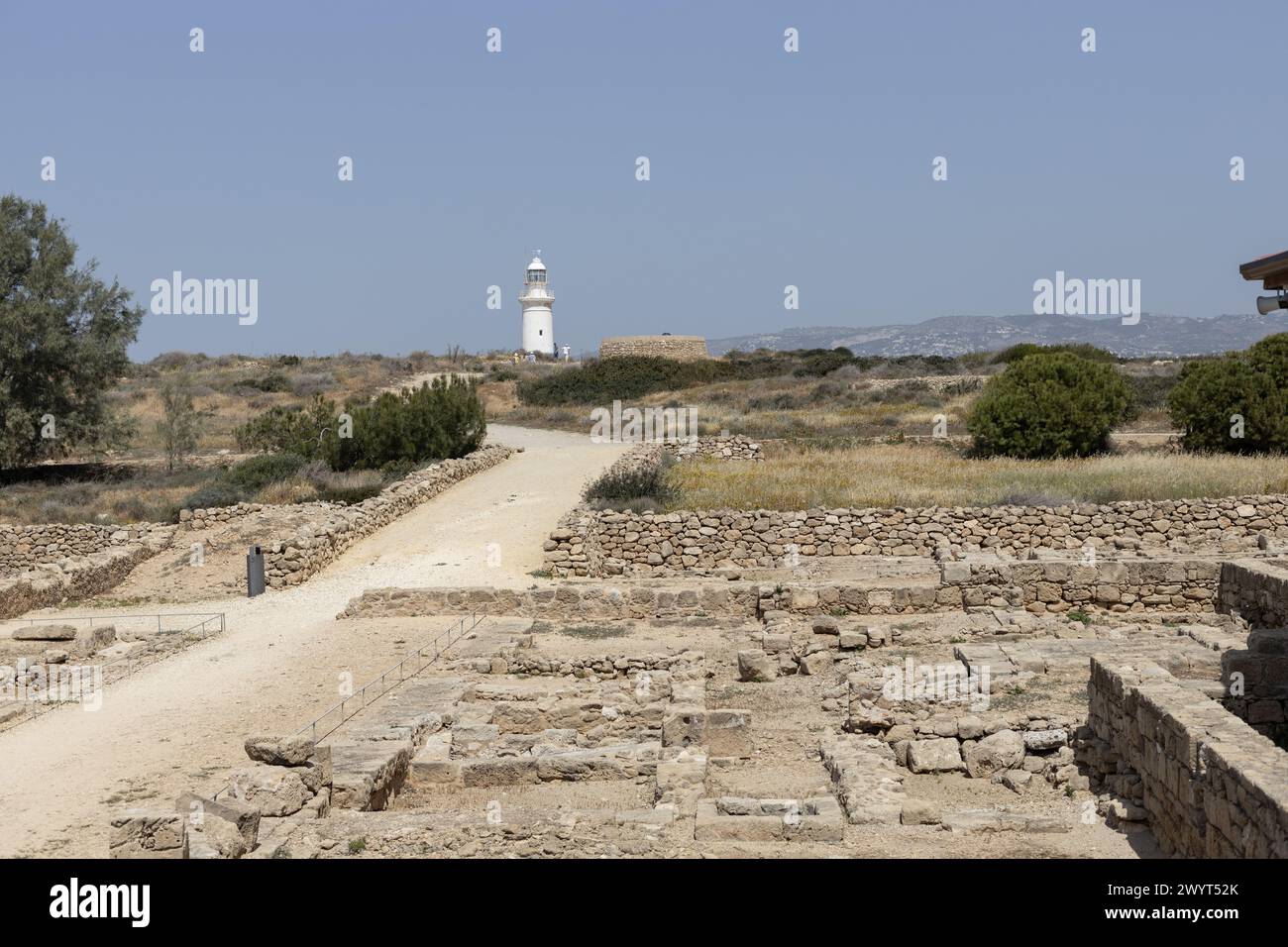 Cyprus Lighthouse Overlooking Coastal City Ancient Ruins at Paphos ...