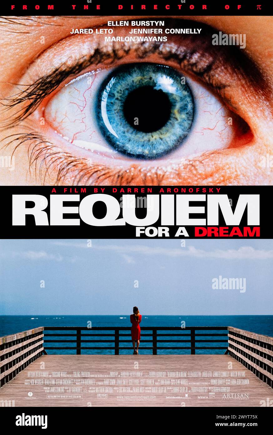 Requiem for a Dream (2000) directed by Darren Aronofsky and starring Ellen Burstyn, Jared Leto and Jennifer Connelly. The drug-induced utopias of four Coney Island people are shattered when their addictions run deep. Photograph of an original US one sheet poster.***EDITORIAL USE ONLY*** Credit: BFA / Artisan Entertainment Stock Photo