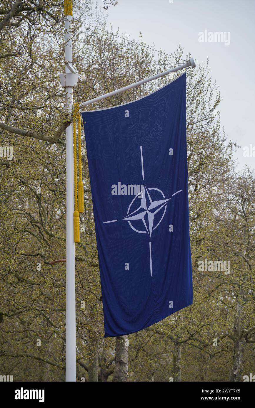 The Nato flag hangs in The Mall in London to mark the 75th anniversary ...