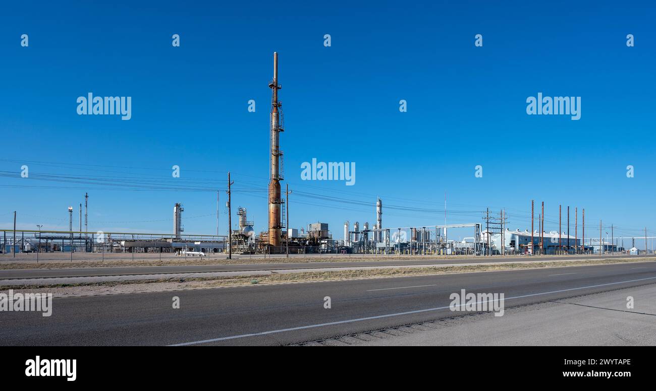 Natural gas plant beside a highway in Hobbs, New Mexico, United States