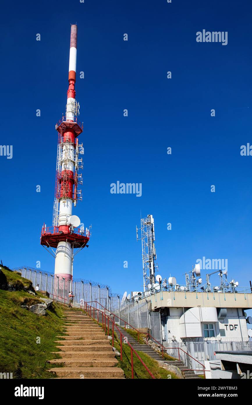 Communication antennas, Larrune mountain, La Rhune, Border between Spain and France, Europe. Stock Photo