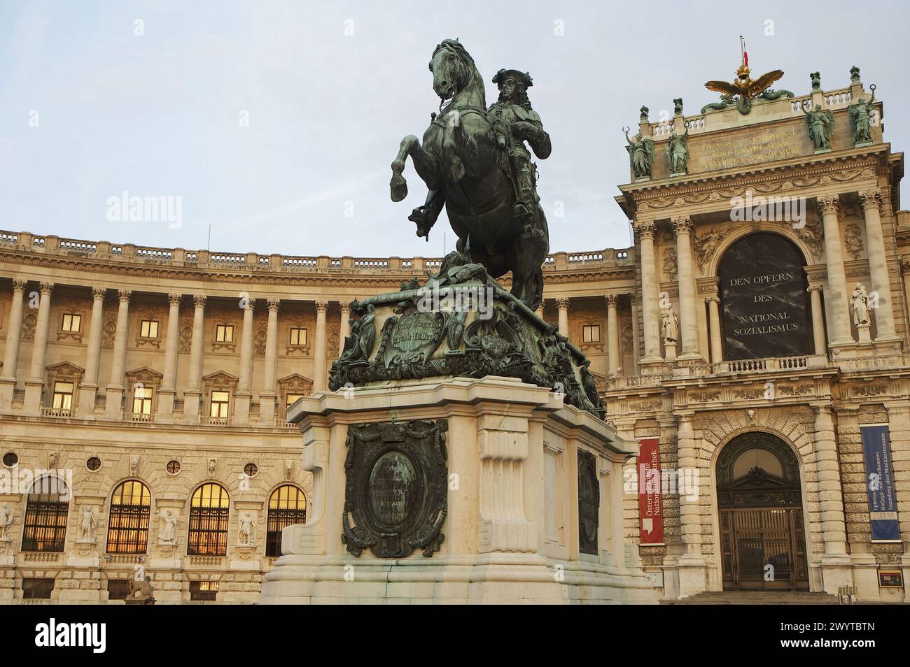 Statue of Prince Eugene of Savoy in front of Hofburg Imperial Palace seen from Heldenplatz, Vienna. Austria. Stock Photo