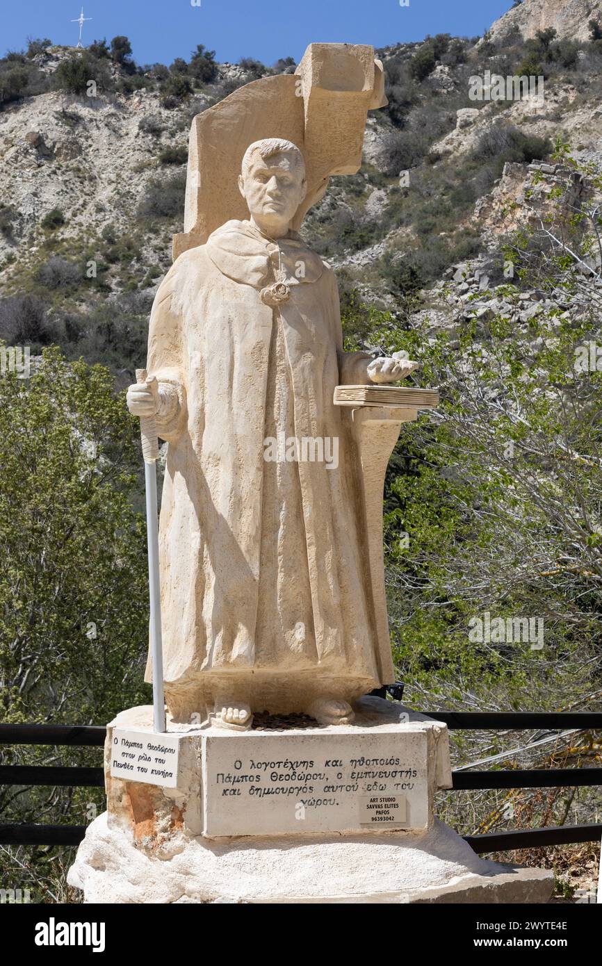 Neo Chorio, Cyprus. 01 April 2024: Saintly Figure Sculpture Near Adonis Baths in Cyprus Stock Photo