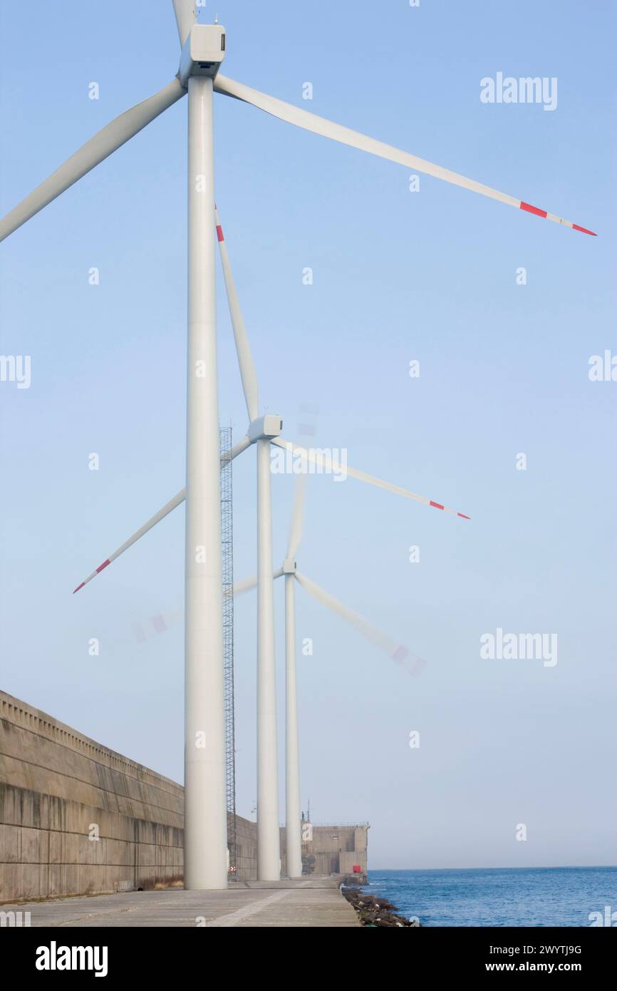 Wind turbines, Port of Bilbao, Santurtzi. Biscay, Euskadi, Spain. Stock Photo