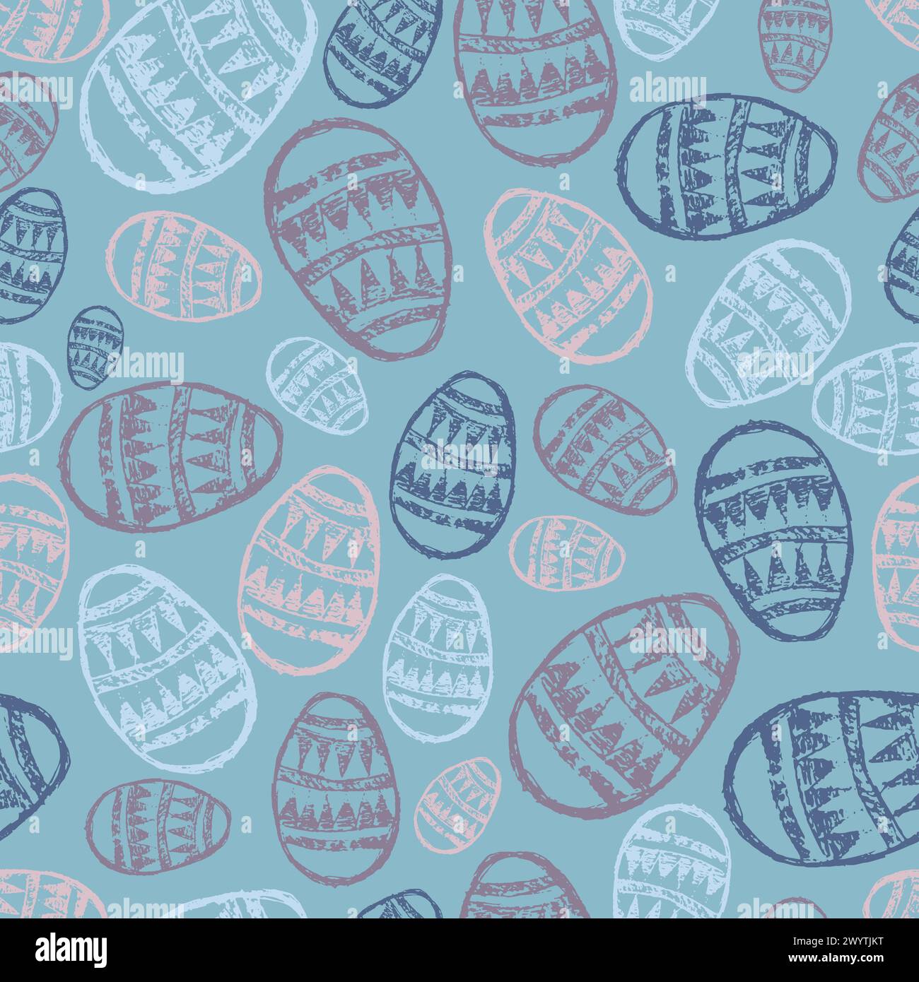 Seamless pattern with hand drawn Easter eggs on a blue background. Vector illustration Stock Vector