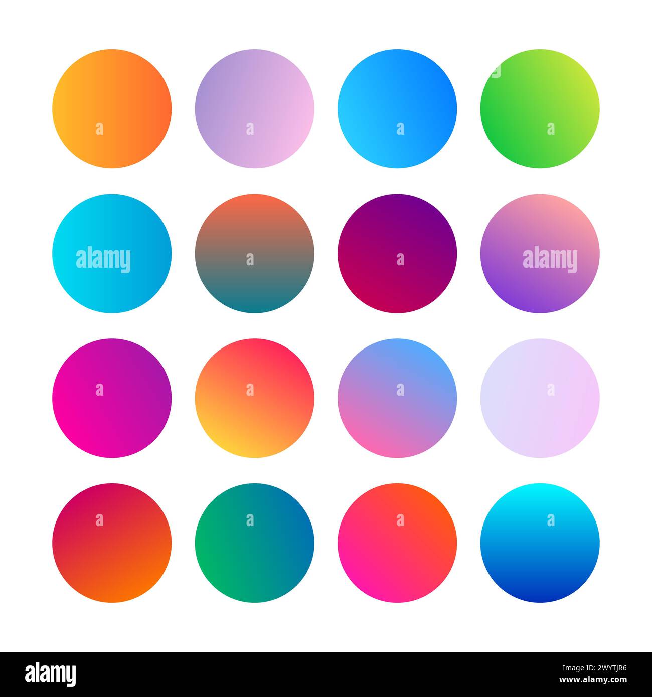 Round Gradients spheres. Set of sixteen trendy multicolored Gradients . Vector illustration Stock Vector