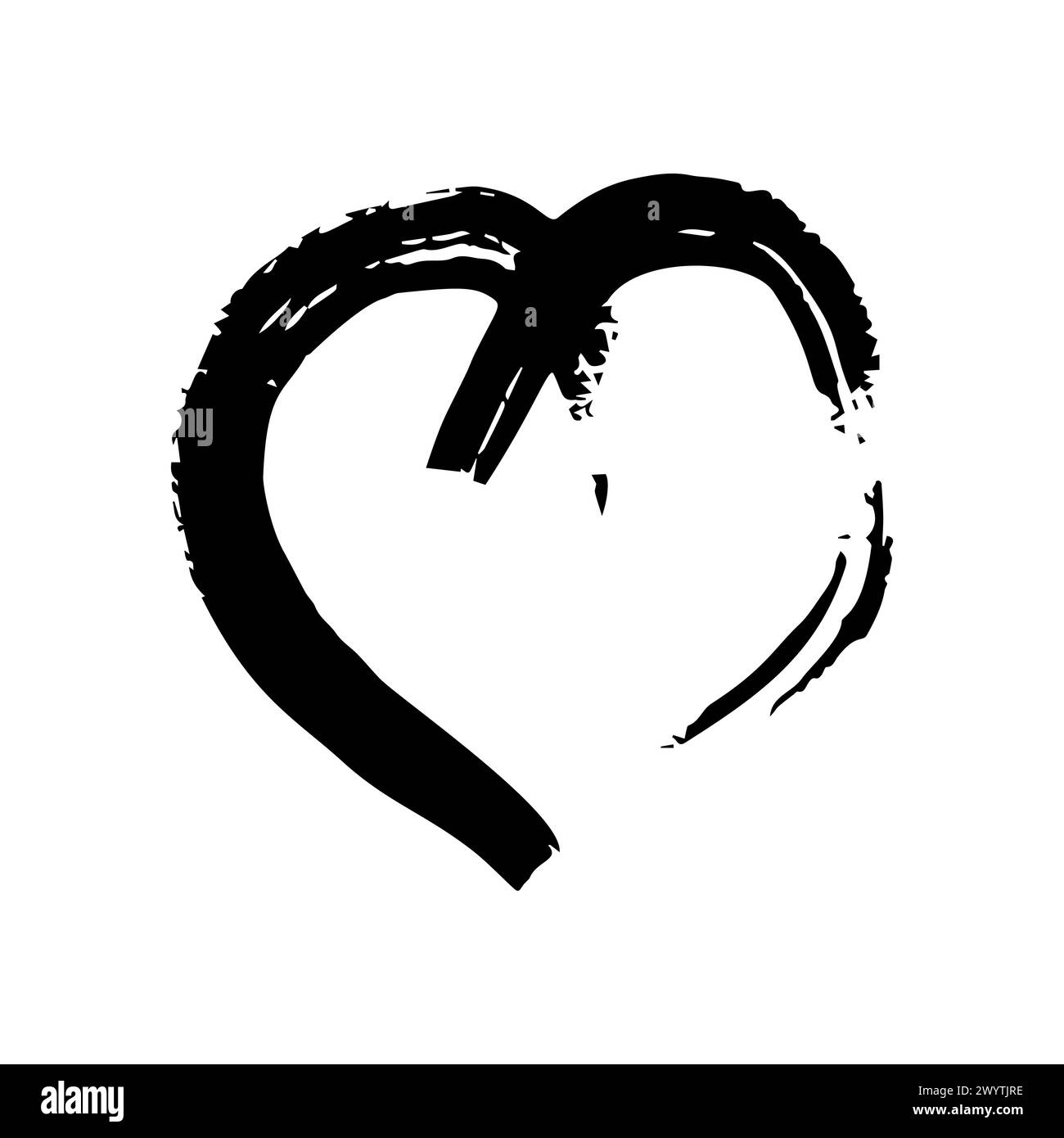 Hand drawn brush hearts. Grunge black doodle heart on white background ...