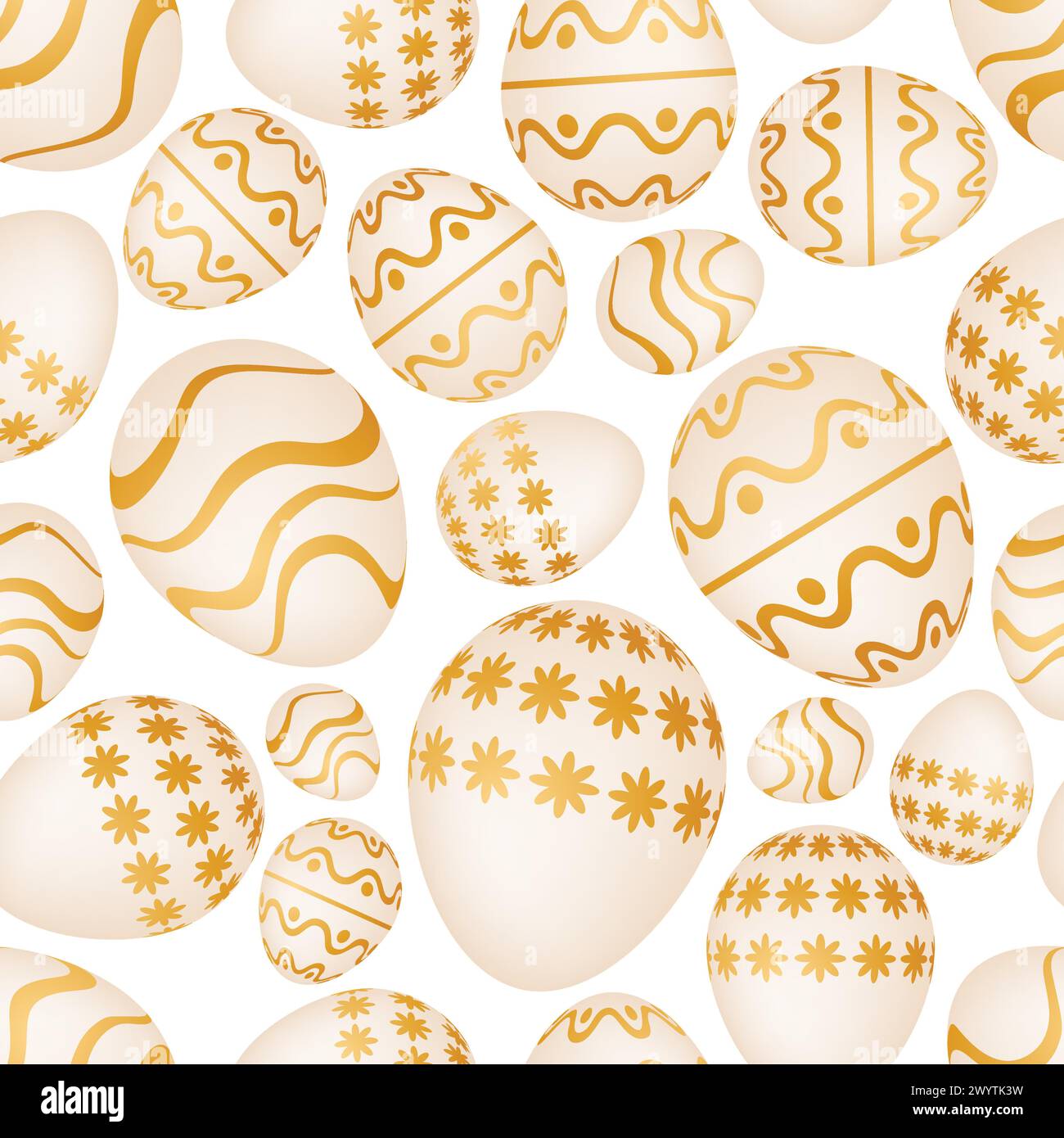 Seamless pattern with golden Easter eggs. Vector illustration Stock Vector