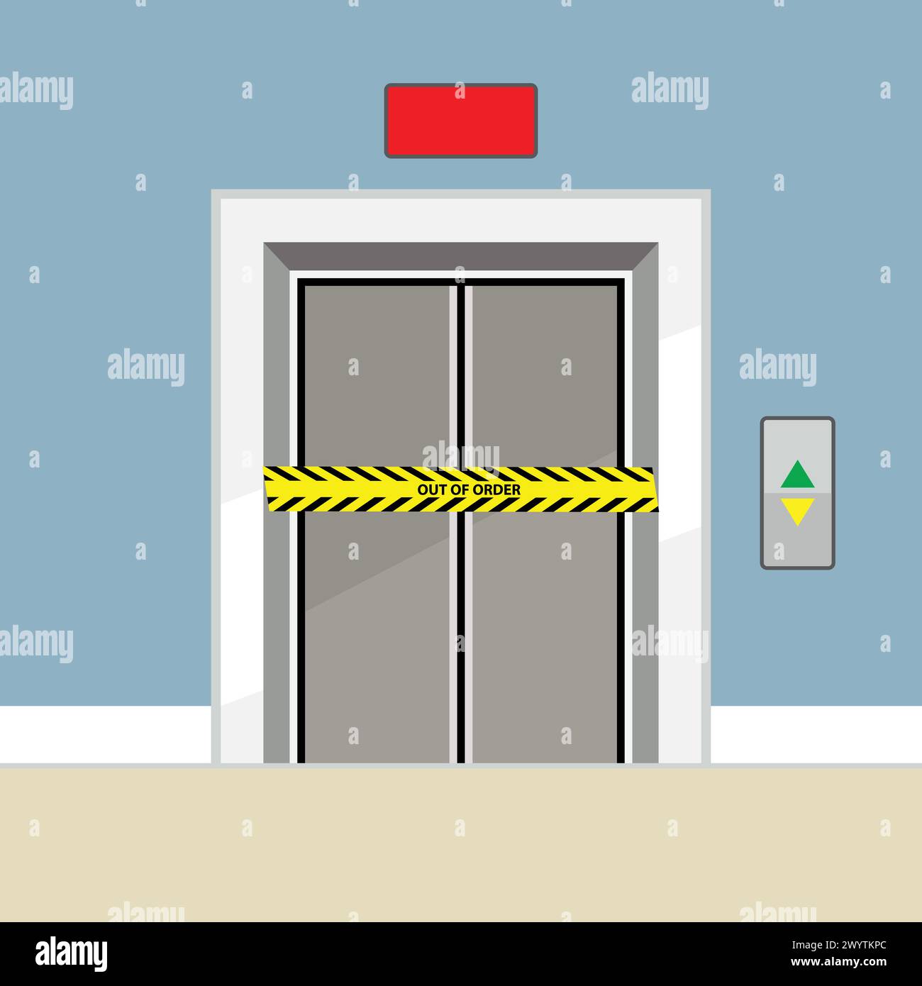 Closed elevator with yellow warning stripe Stock Vector