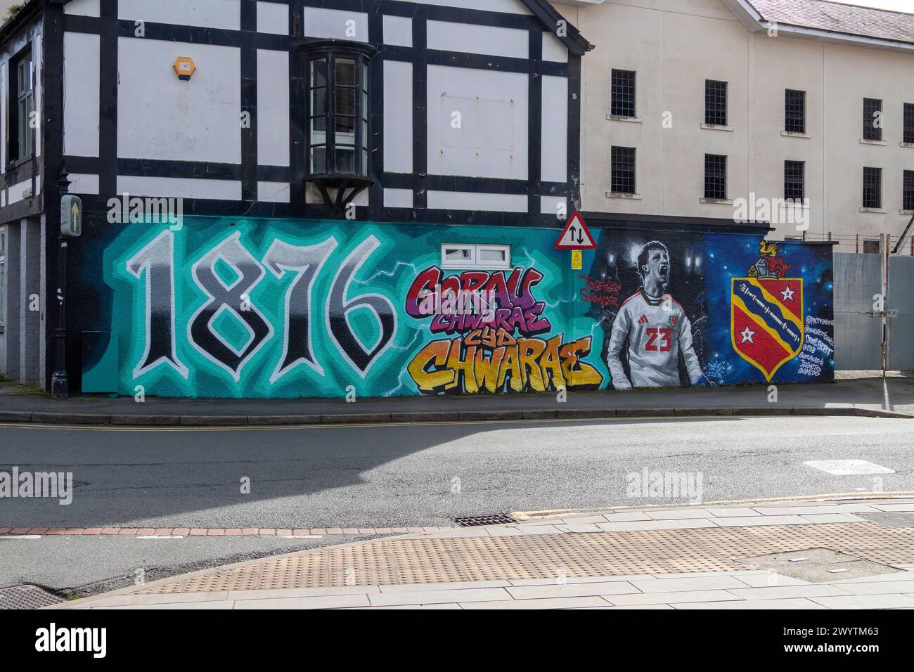 Graffiti, Bangor 1876 Football Club, Bangor, Wales, Great Britain Stock Photo
