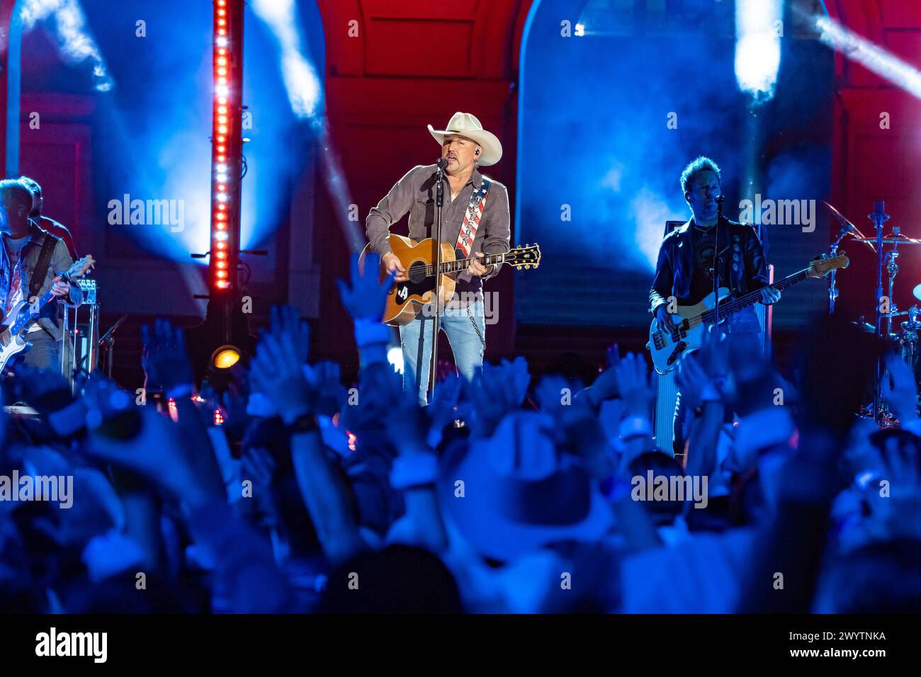 AUSTIN, TEXAS - APRIL 07: In this image released on April 07, 2024, Jason Aldean performs on the 2024 CMT Music Awards stage on April 3, 2024, at the University of Texas at Austin in Austin, Texas.  (Photo by Amy Price/ImageSPACE) Stock Photo