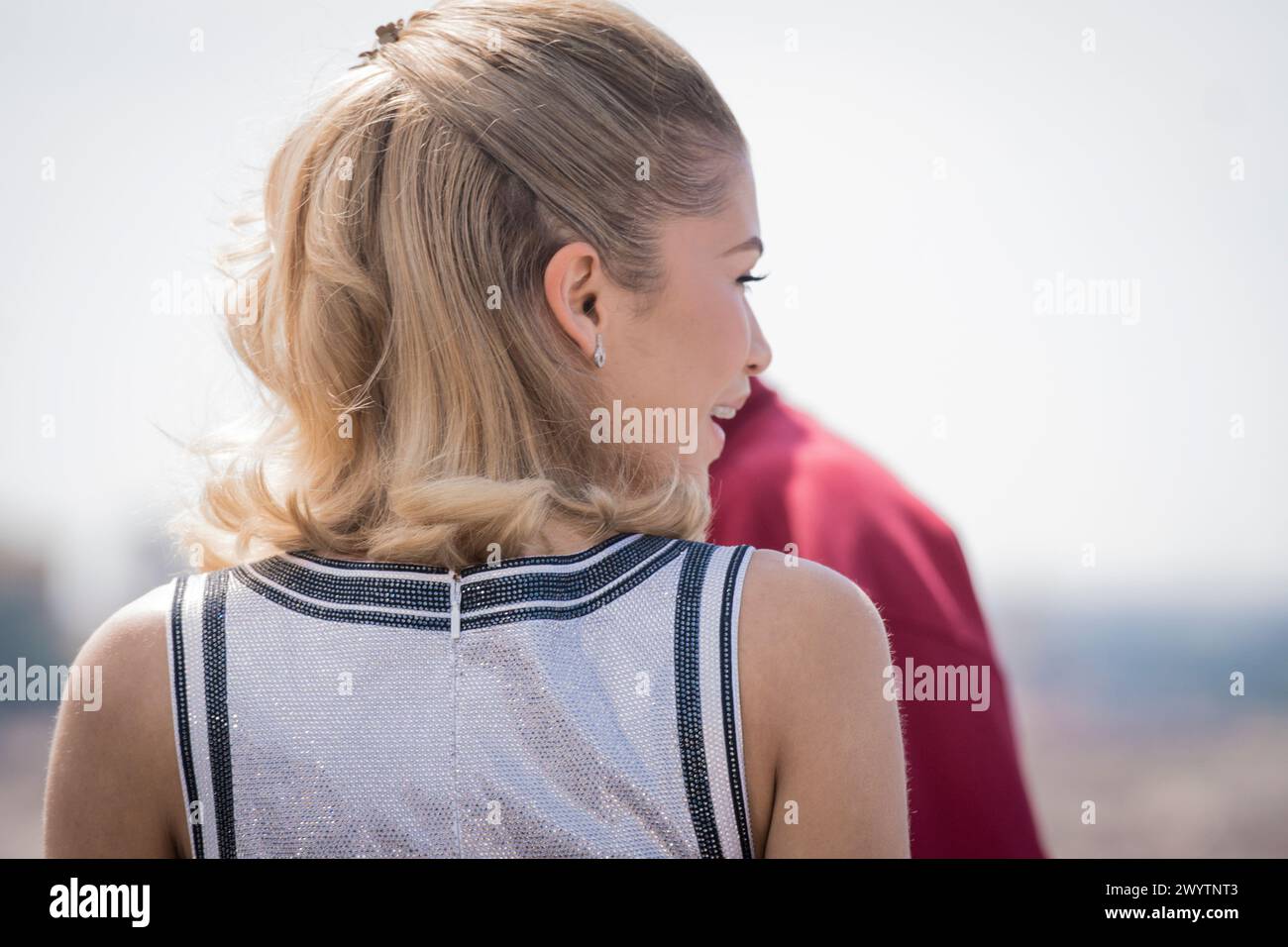 ROME, ITALY - APRIL 08:     Zendaya, Luca Guadagnino, Josh O'Connor, Mike Faist, Rachel O'Connor  attend the photocall for 'Challengers' at Hotel Hass Stock Photo