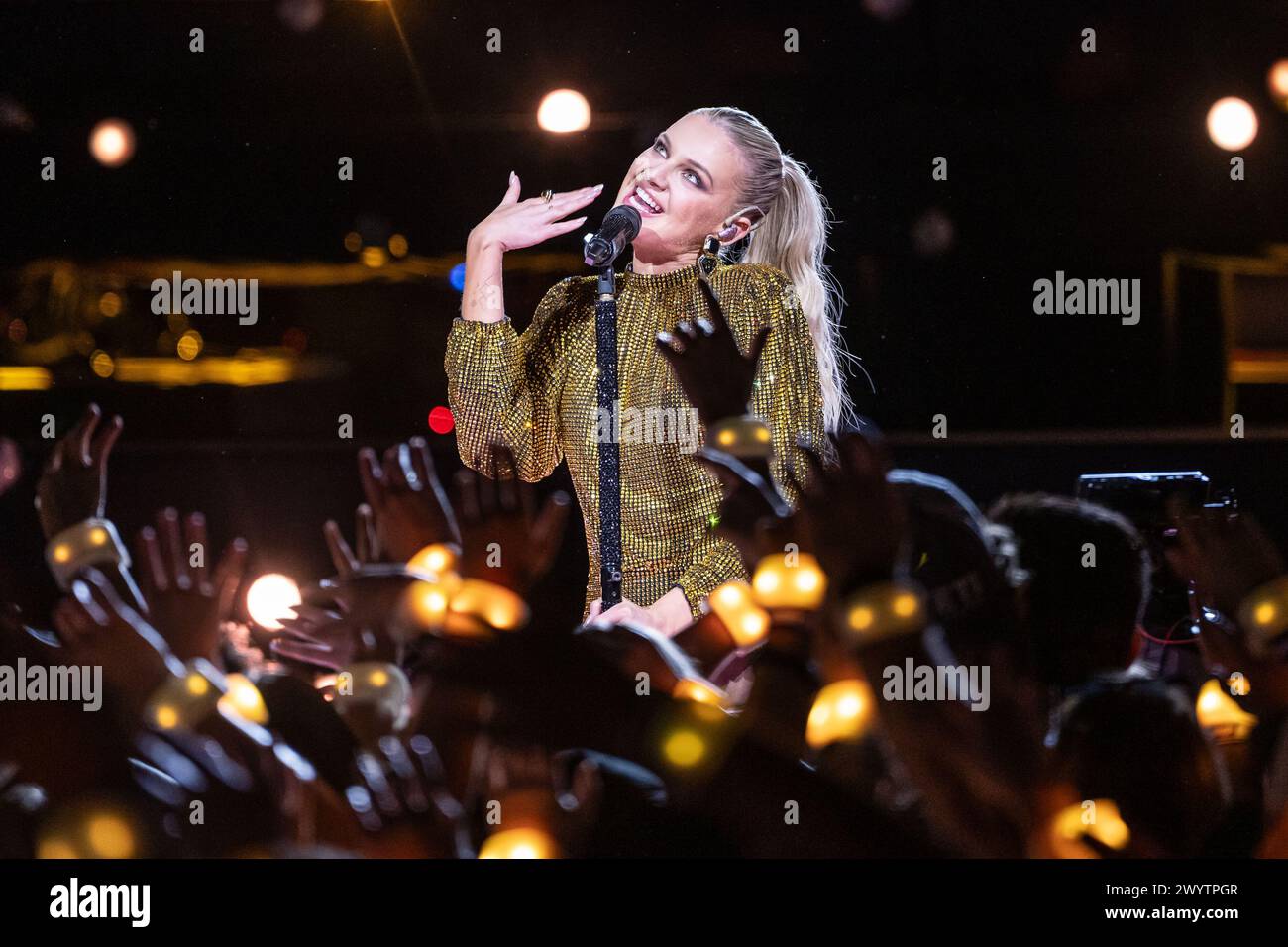 AUSTIN, TEXAS - APRIL 07: In this image released on April 07, 2024, Kelsea Ballerini performs on the 2024 CMT Music Awards stage on April 3, 2024, at the University of Texas at Austin in Austin, Texas.  (Photo by Amy Price/ImageSPACE) Stock Photo