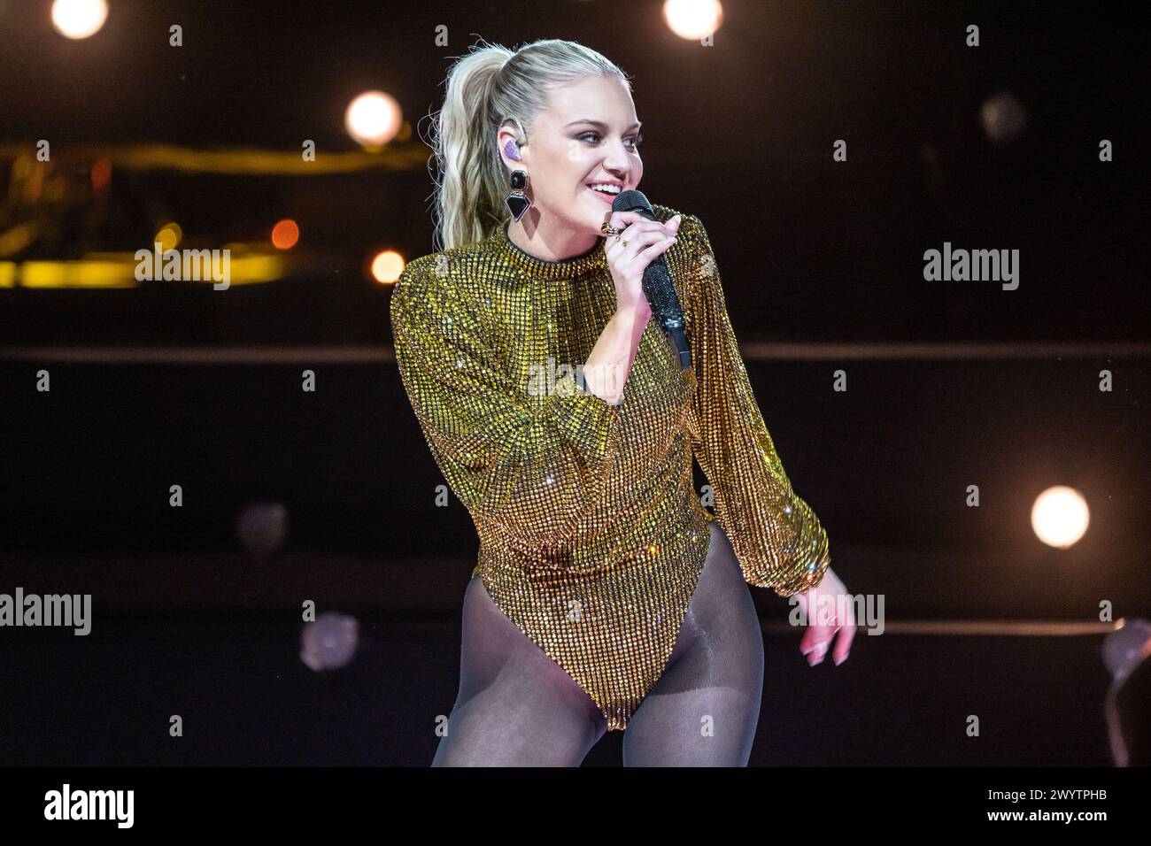 AUSTIN, TEXAS - APRIL 07: In this image released on April 07, 2024, Kelsea Ballerini performs on the 2024 CMT Music Awards stage on April 3, 2024, at the University of Texas at Austin in Austin, Texas.  (Photo by Amy Price/ImageSPACE) Stock Photo