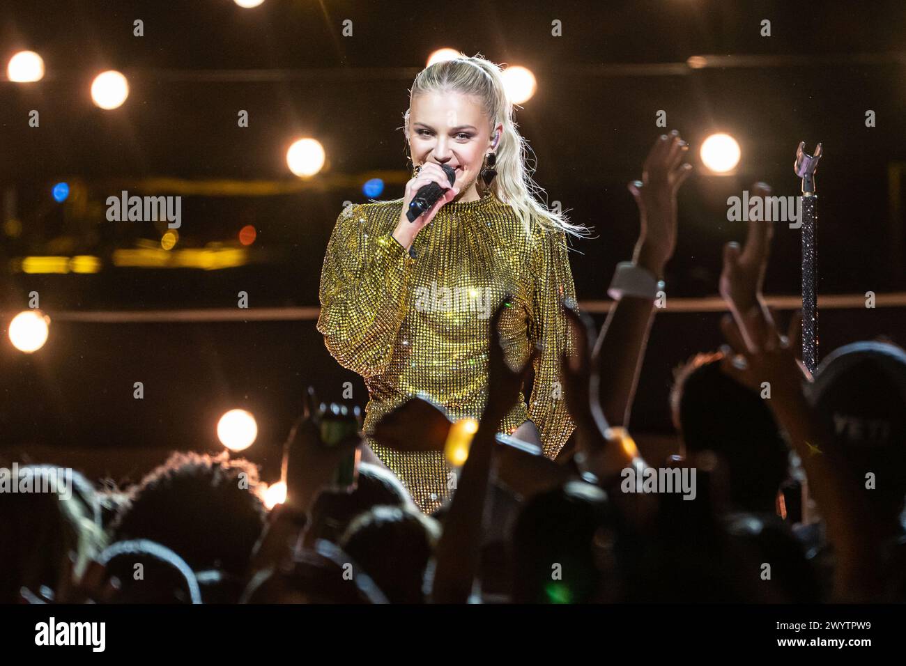 AUSTIN, TEXAS - APRIL 07: In this image released on April 07, 2024, Kelsea Ballerini performs on the 2024 CMT Music Awards stage on April 3, 2024, at the University of Texas at Austin in Austin, Texas.  (Photo by Amy Price/ImageSPACE) Stock Photo