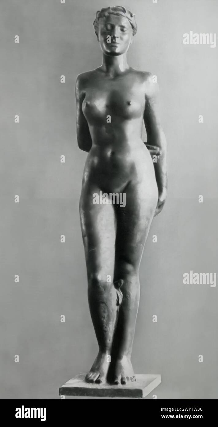 nazi nude  crafted by German artist Kurt Zimmermann,  dated circa 1942. In this period, the Nazi regime's appropriation of  mythological and religious imagery aimed to reinforce their ideological  narratives,