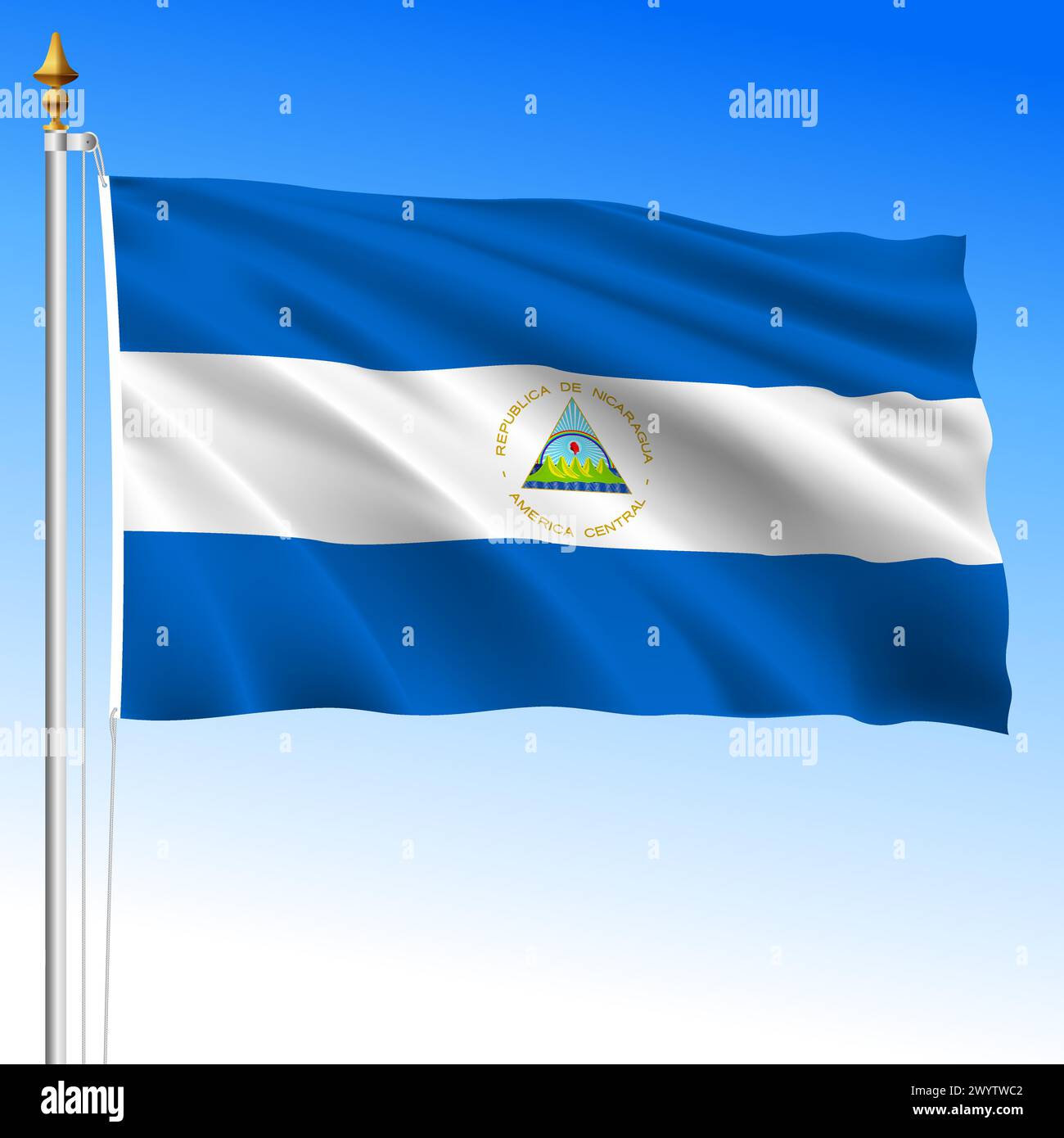 Nicaragua official national waving flag, american country, vector illustration Stock Vector