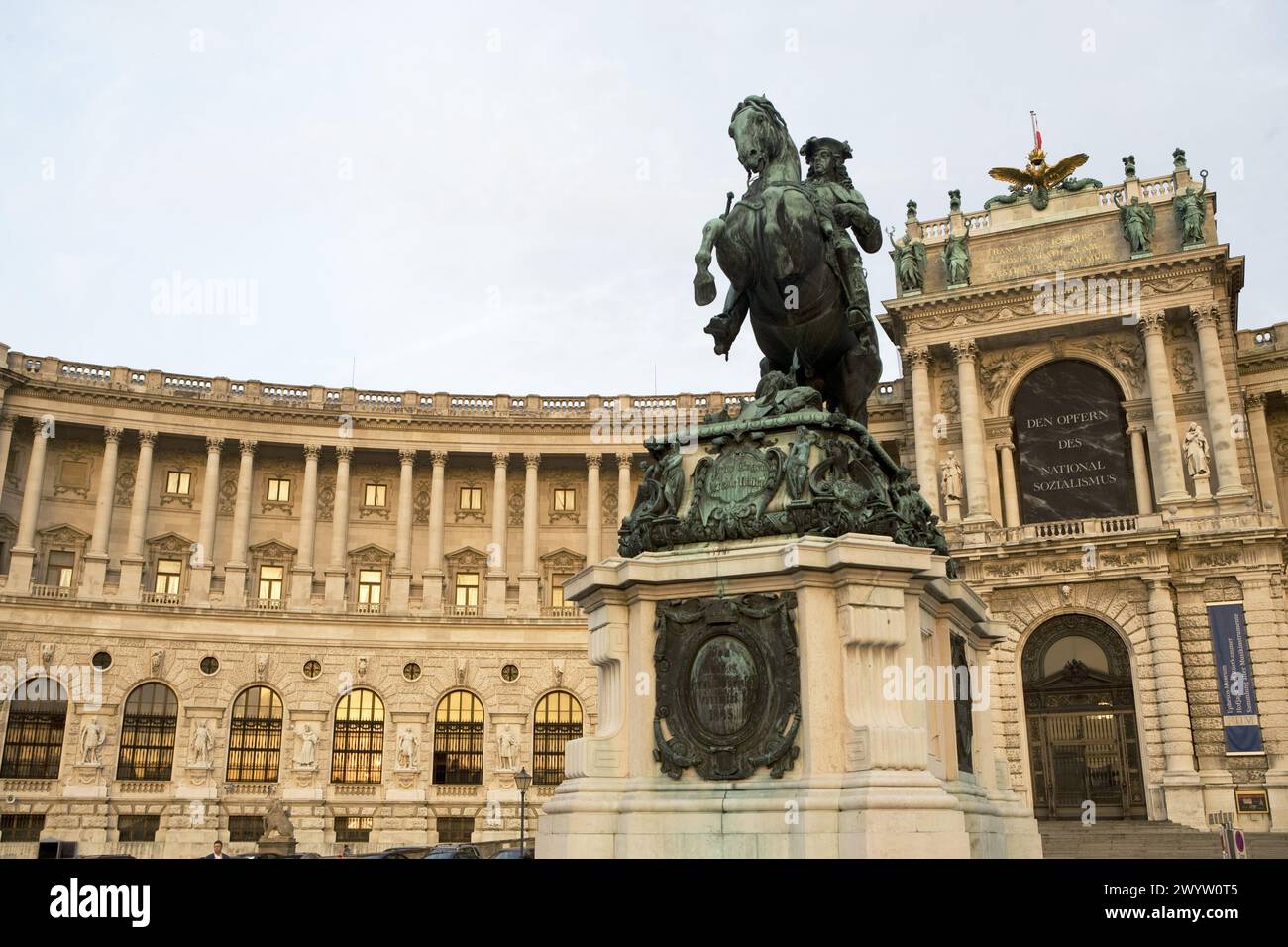 Statue of Prince Eugene of Savoy in front of Hofburg Imperial Palace seen from Heldenplatz, Vienna. Austria. Stock Photo