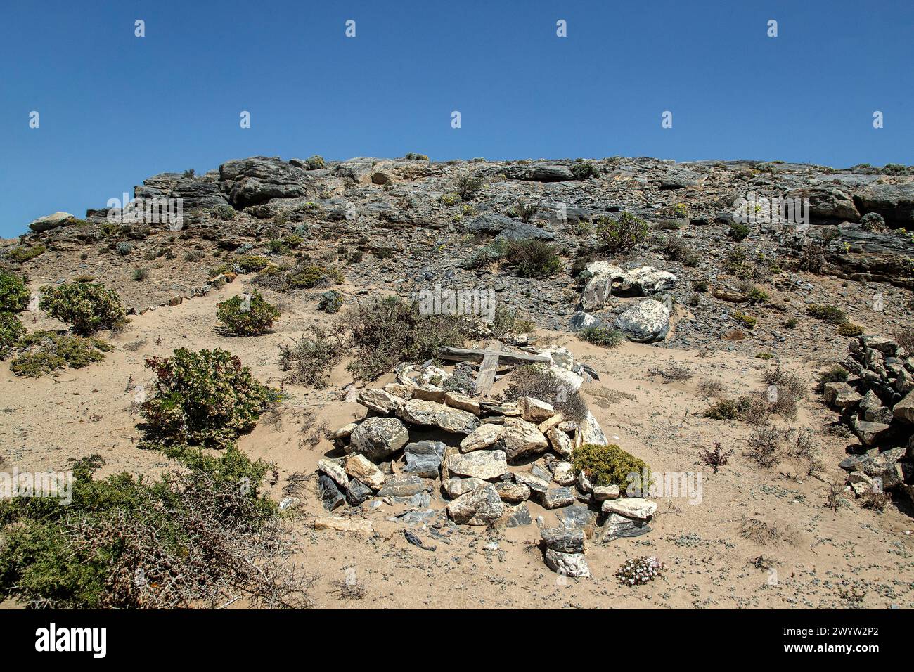 Grave in the small cemetery at Bogenfels in the Forbidden Zone, Namibia. Stock Photo