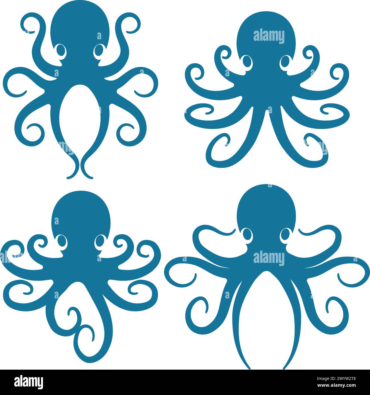 Octopuses blue silhouettes Stock Vector
