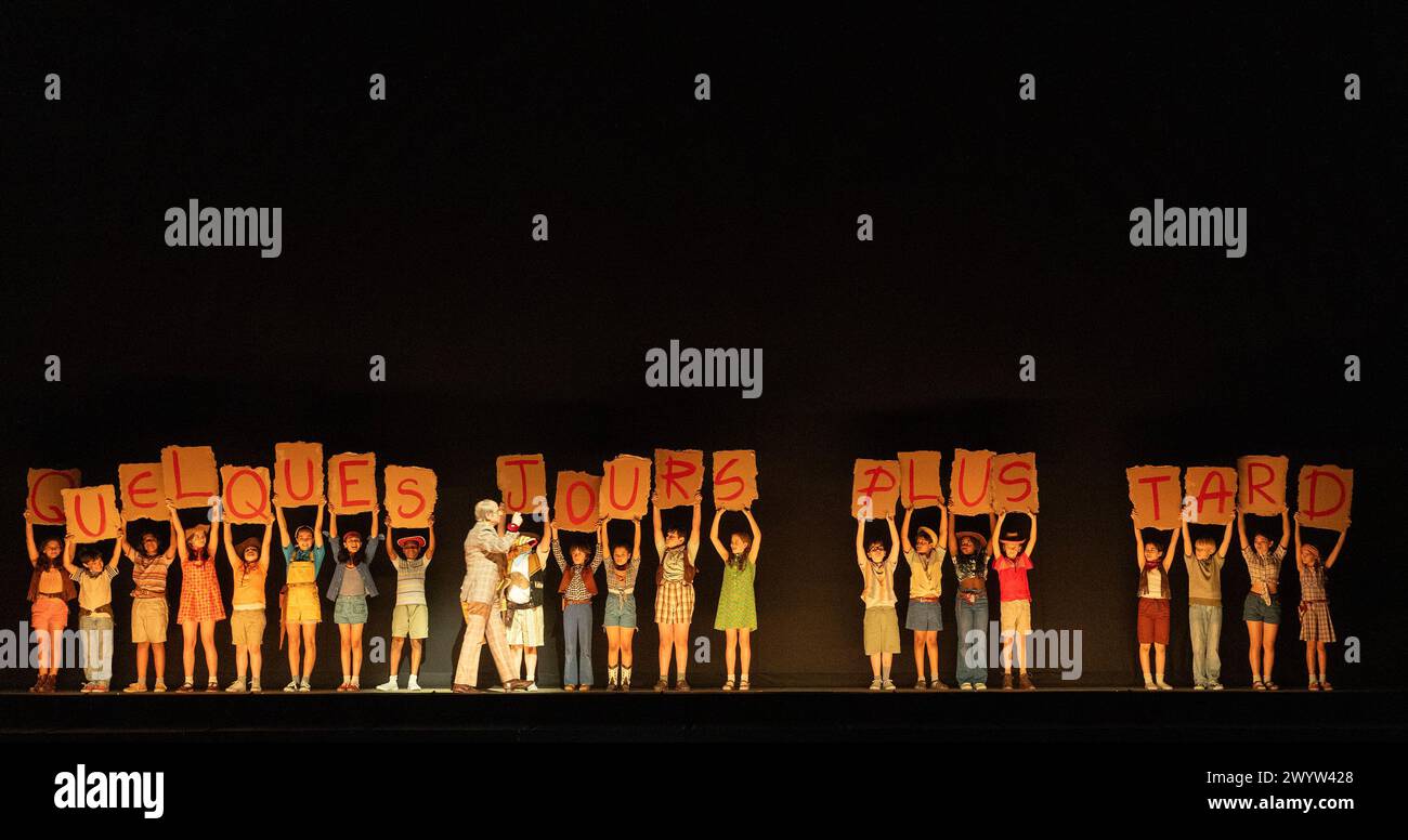 children's chorus in CARMEN at the Royal Opera House, Covent Garden, London WC2  05/04/2024 music: Georges Bizet  libretto: Henri Meilhac & Ludovic Halevy  dramaturg: Elisa Zaninotto  conductor: Antonello Manacorda  set design: Paulo Fantin  costumes: Carla Teti  lighting: Alessandro Carletti  director: Damiano Michieletto Stock Photo