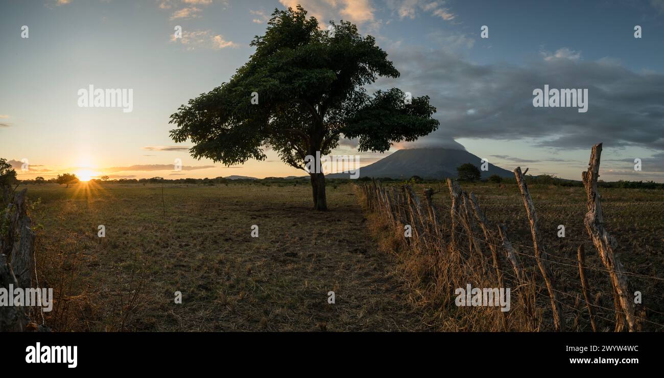 View of Concepcion Volcano at sunset, Ometepe Island, Rivas State, Nicaragua, Central America Stock Photo