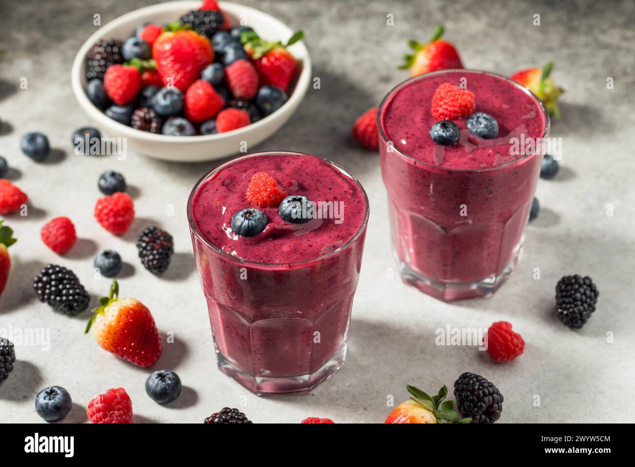Milkshake raspberries blueberries banana hi-res stock photography and ...